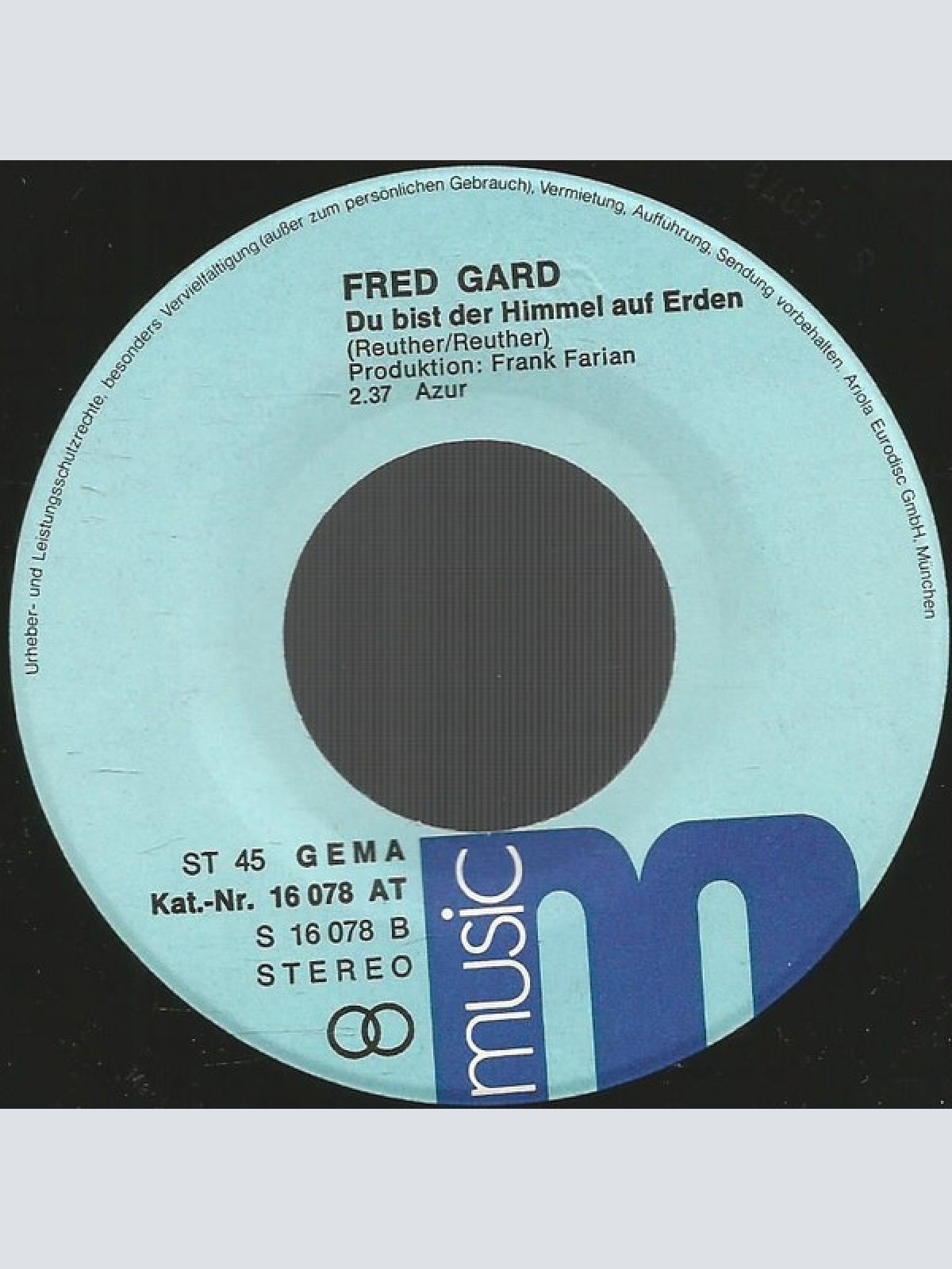 Vinyl / Fred Gard - Moonlight Madonna / Du Bist Der Himmel Auf Erden
