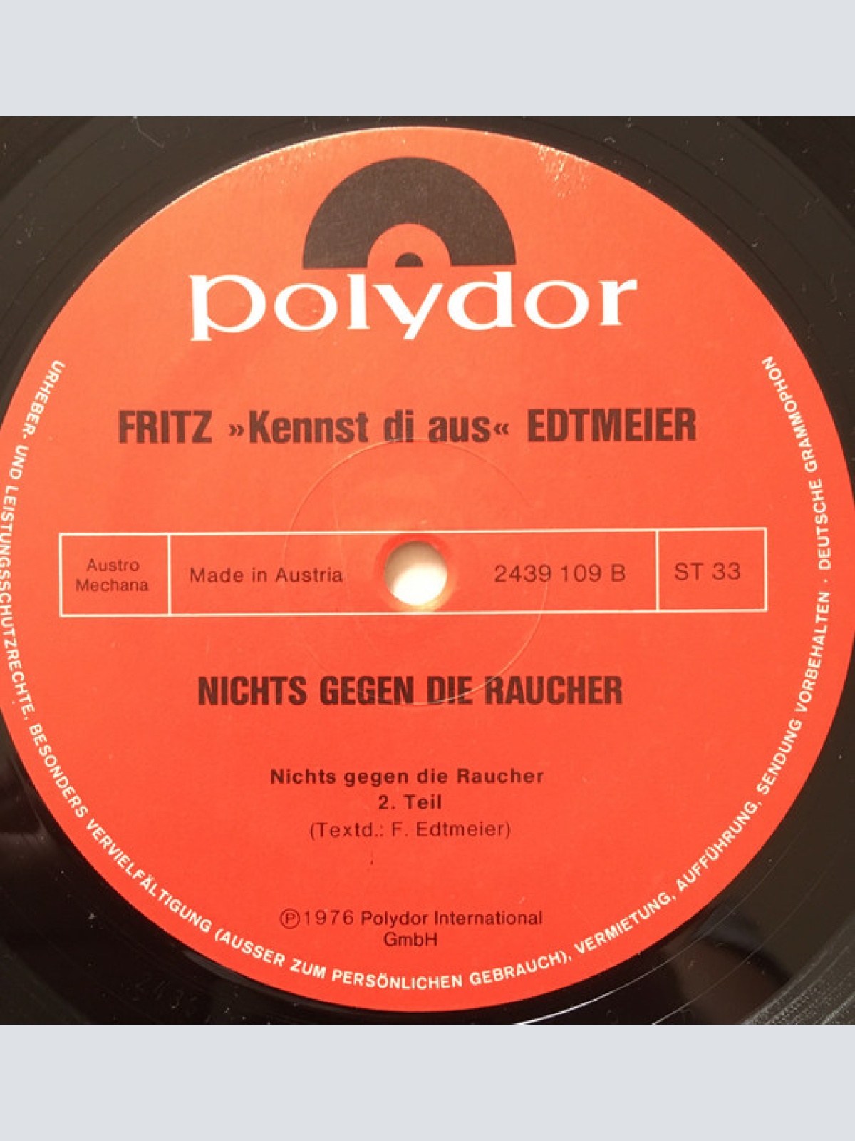 Vinyl / Fritz Edtmeier - Nichts Gegen Die Raucher