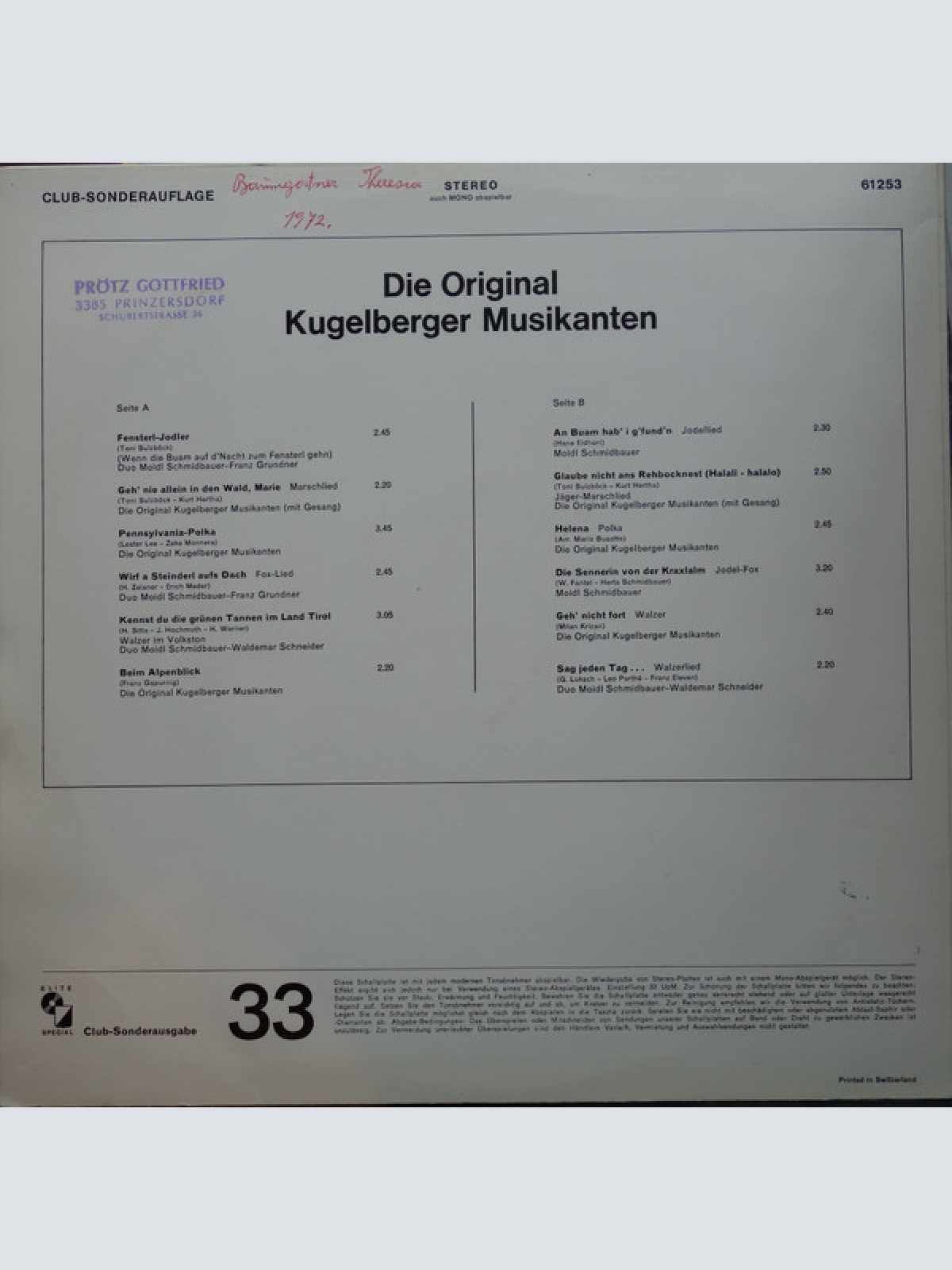 Vinyl / Die Original Kugelberger Musikanten* Und Moidl Schmiedbauer - Die Original Kugelberger Musikanten