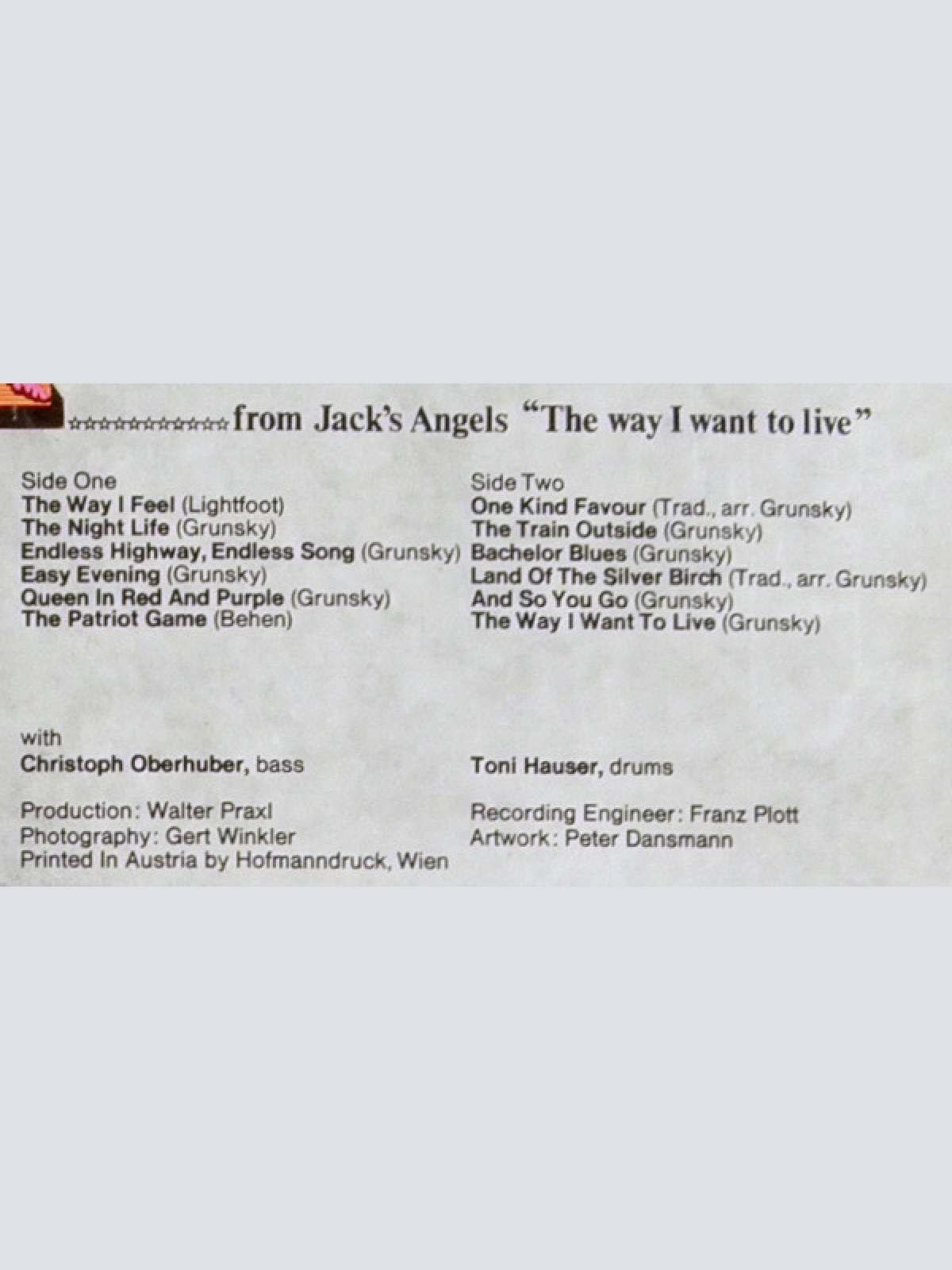 Vinyl / Jack ... from Jack's Angels* - "The Way I Want To Live"