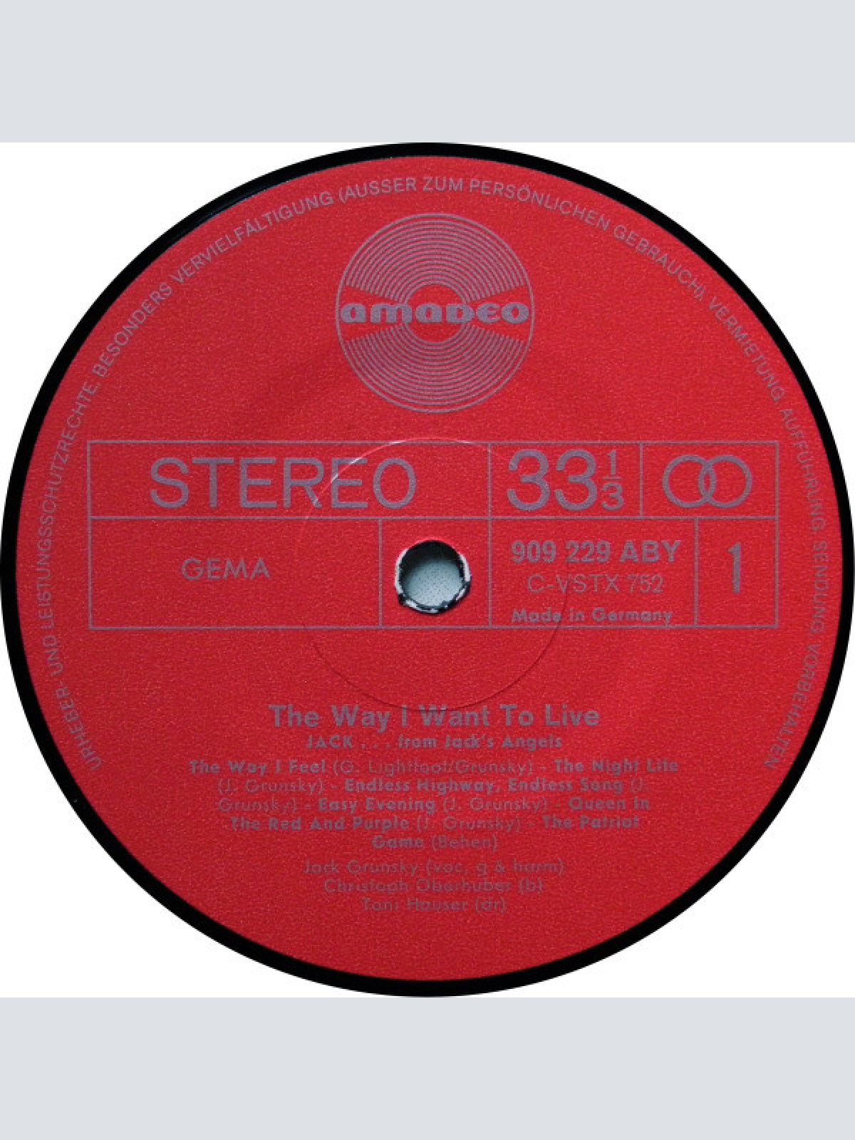 Vinyl / Jack ... from Jack's Angels* - "The Way I Want To Live"