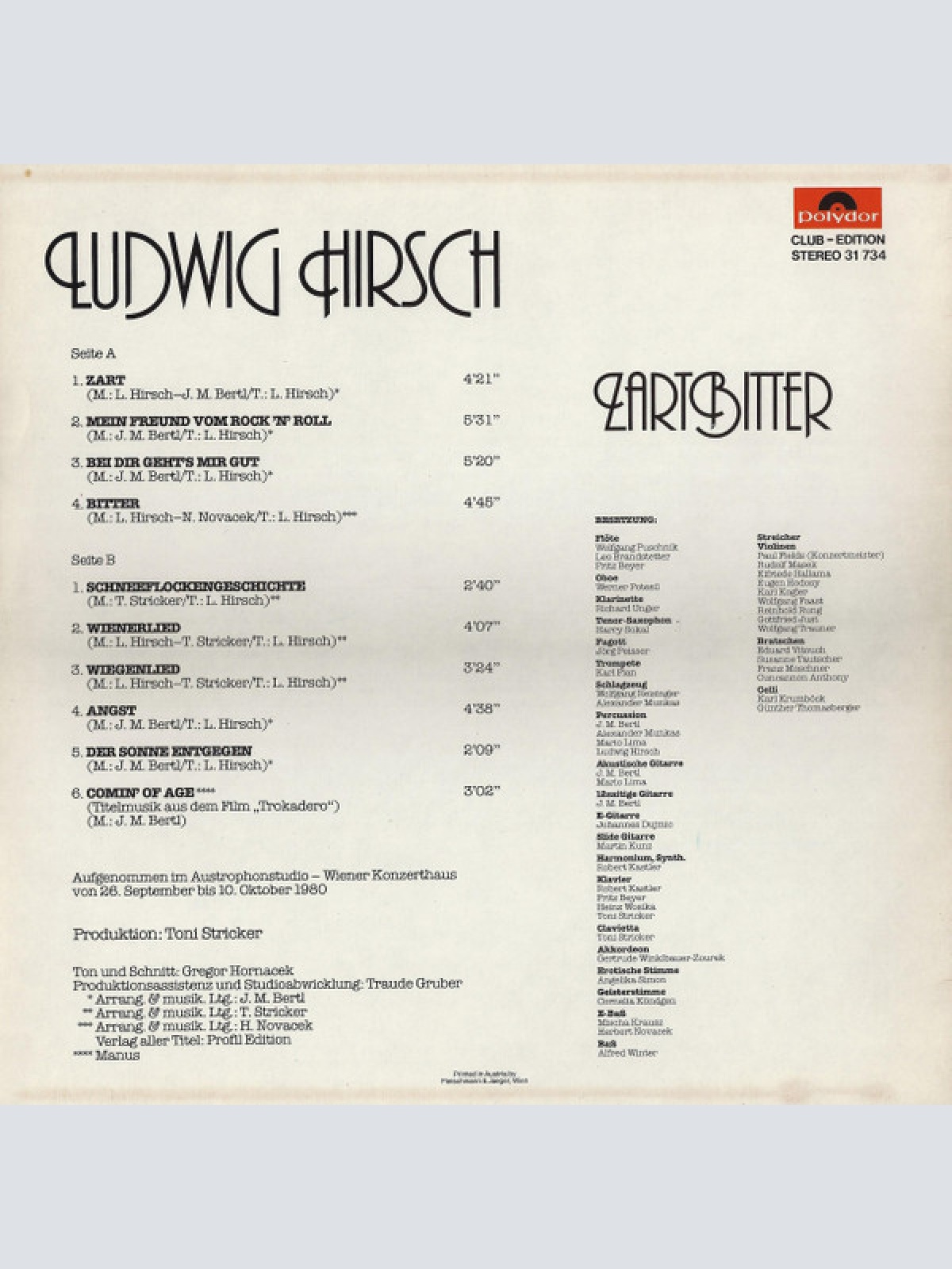 Vinyl / Ludwig Hirsch - Zartbitter
