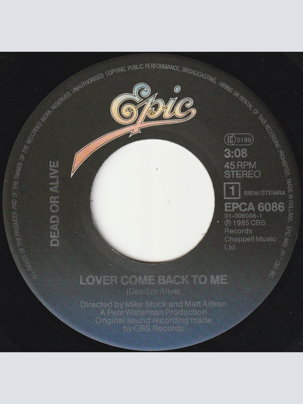 Vinyl / Dead Or Alive - Lover Come Back To Me