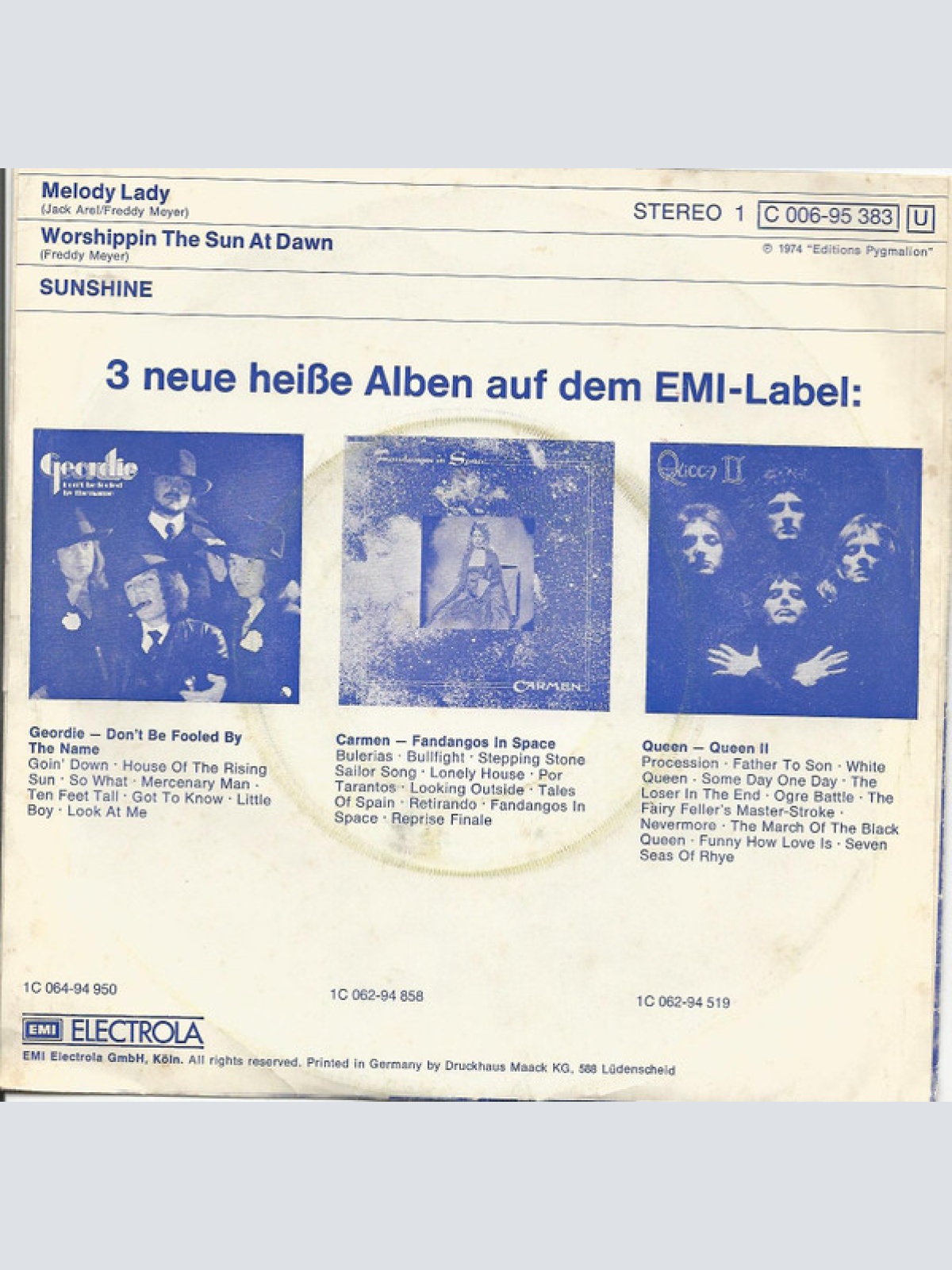 Vinyl / Sunshine (21) - Melody Lady / Worshippin The Sun At Dawn