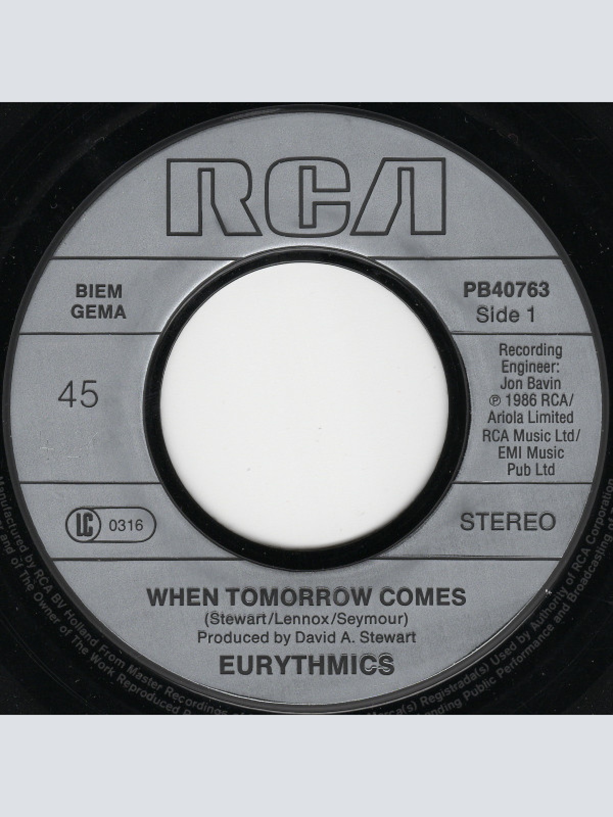 Vinyl / Eurythmics - When Tomorrow Comes