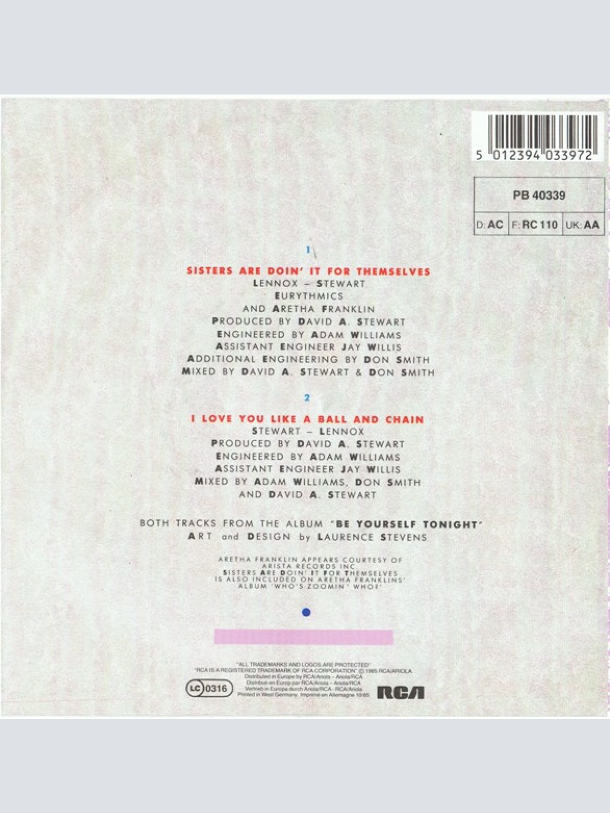 Vinyl / Eurythmics And Aretha Franklin - Sisters Are Doin' It For Themselves