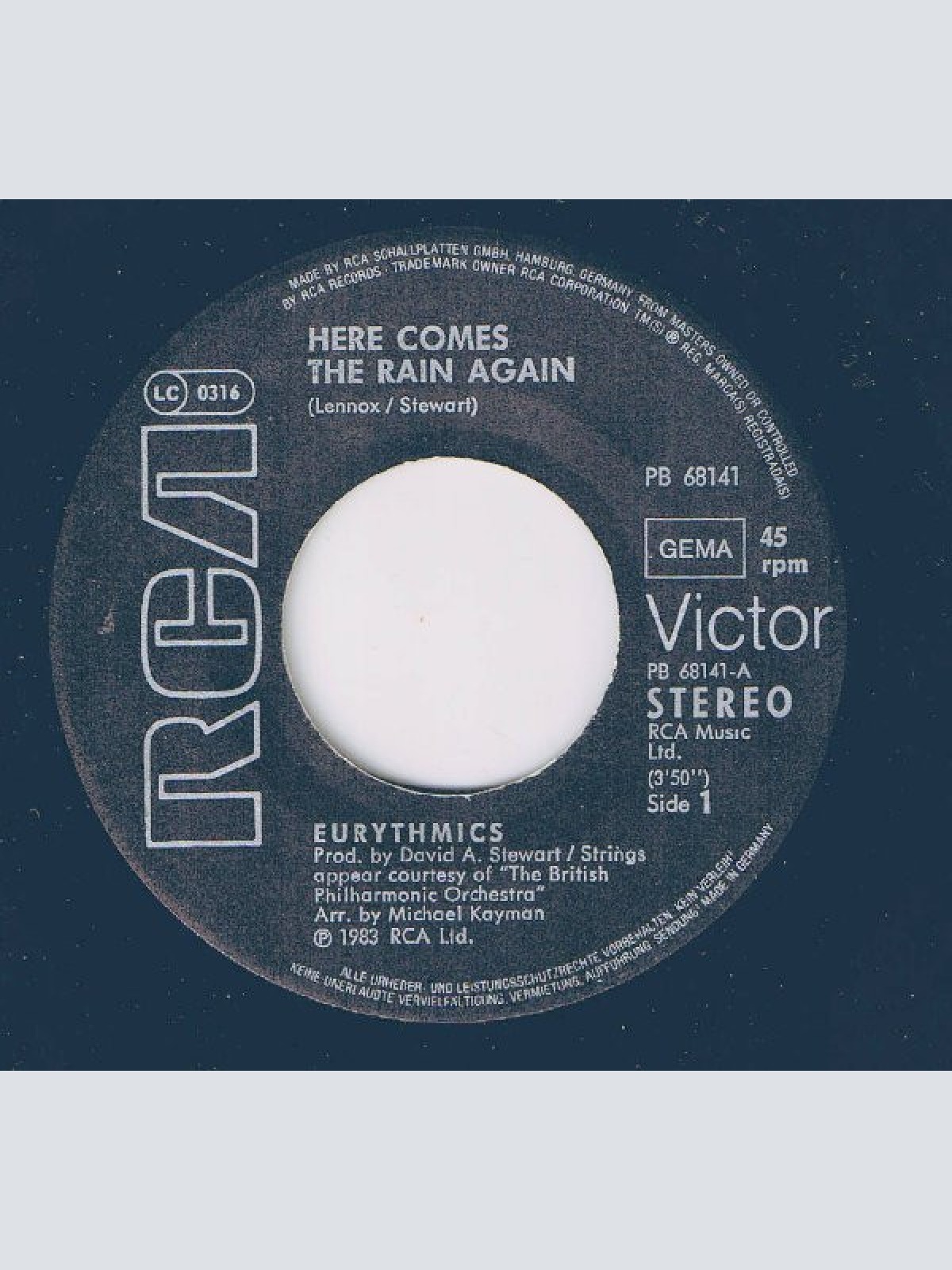 Vinyl / Eurythmics - Here Comes The Rain Again