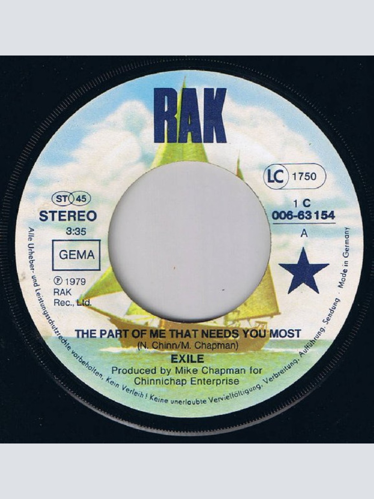 Vinyl / Exile (7) - The Part Of Me That Needs You Most