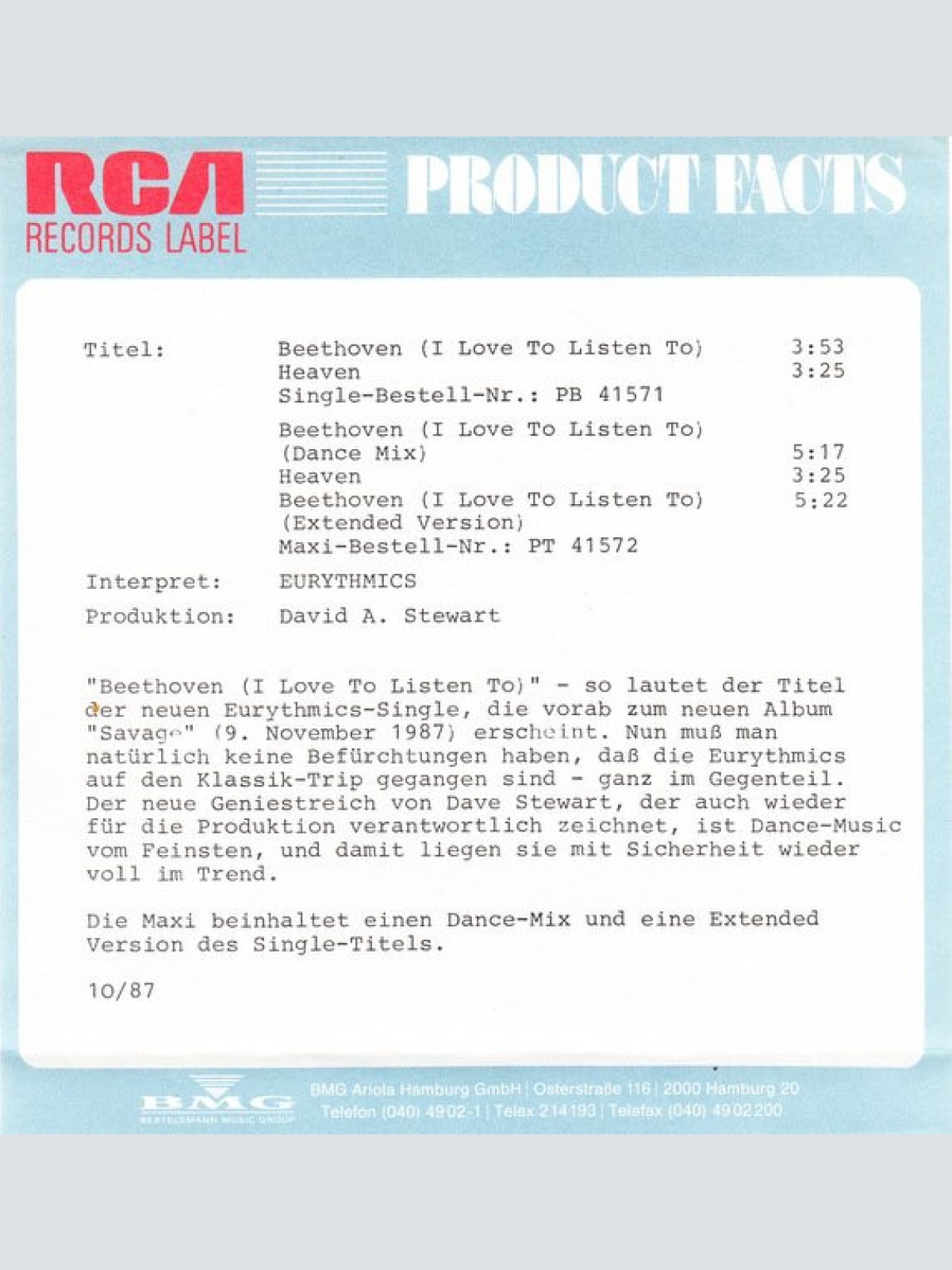 Vinyl / Eurythmics - Beethoven