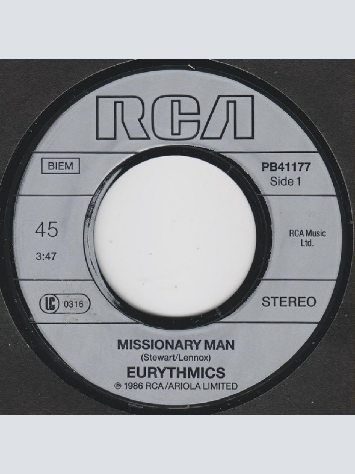 Vinyl / Eurythmics - Missionary Man