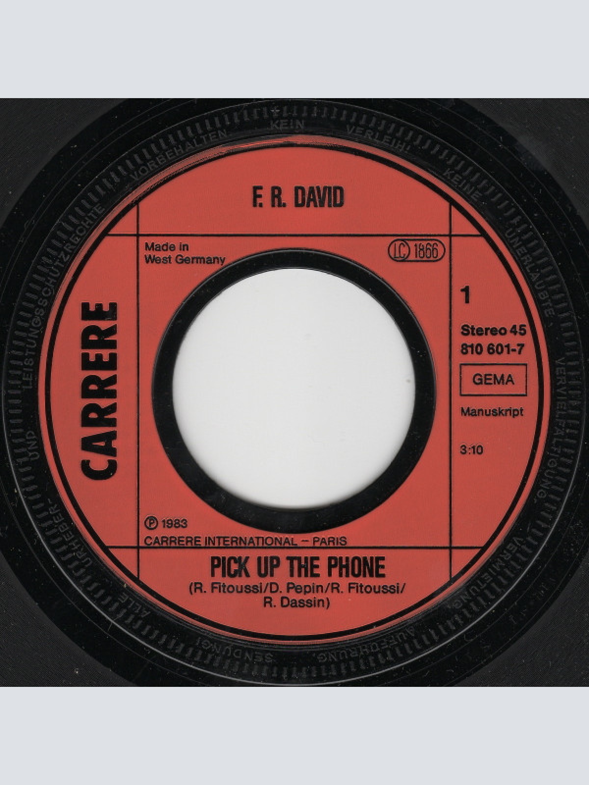 Vinyl / F.R David* - Pick Up The Phone