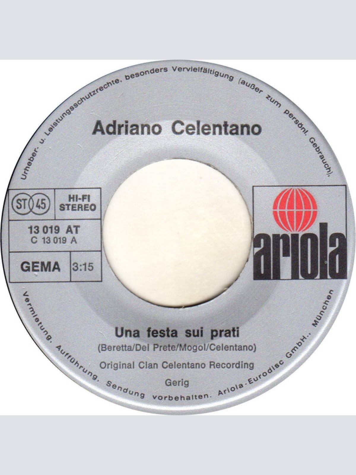 Vinyl / Adriano Celentano - Una Festa Sui Prati / La Coppia Più Bella Del Mondo