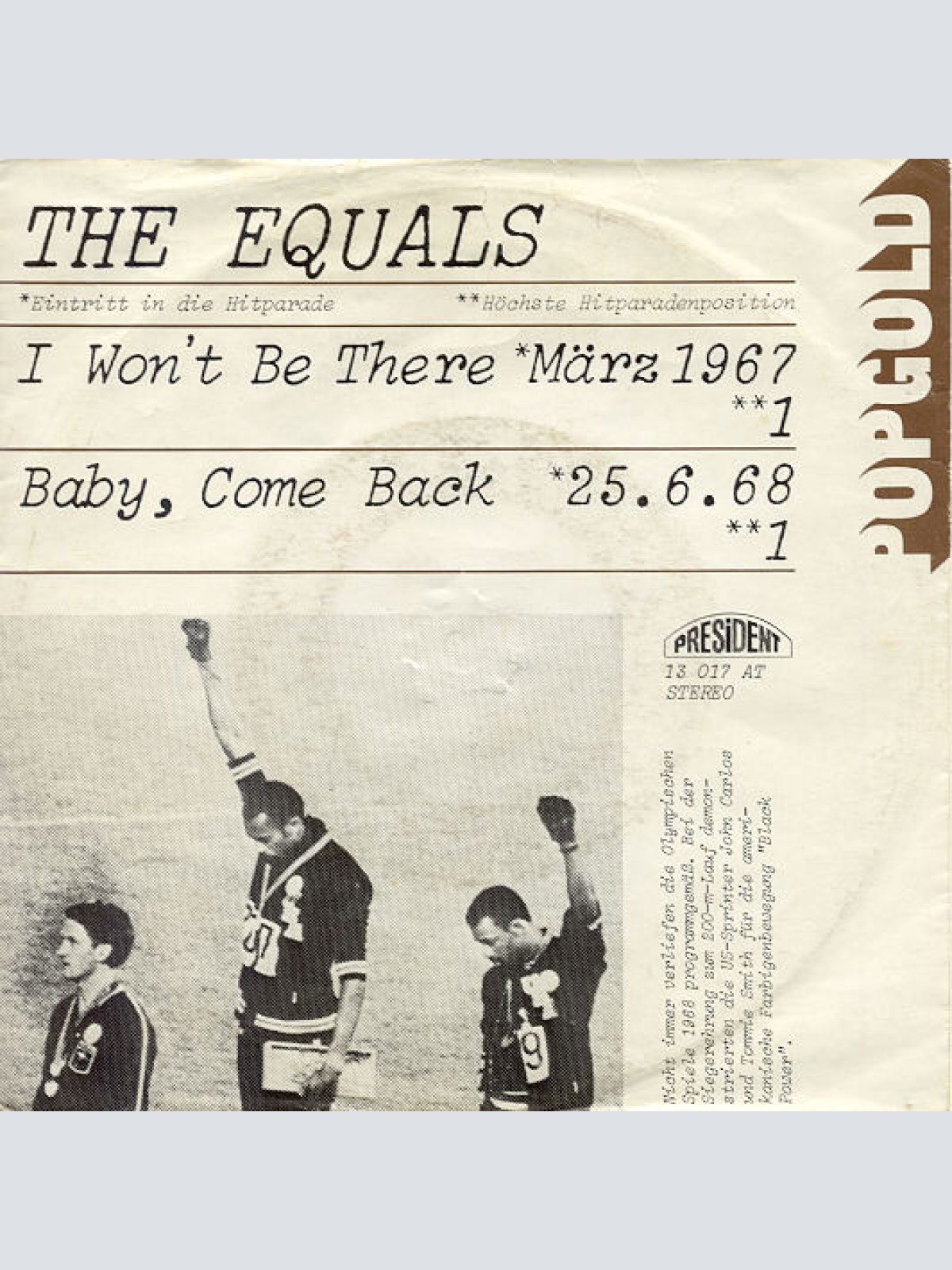 Vinyl / The Equals - I Won't Be There / Baby, Come Back