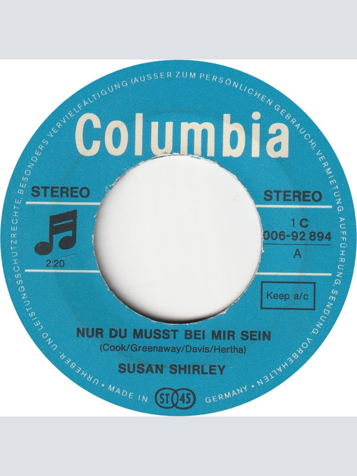 Vinyl / Susan Shirley - Nur Du Mußt Bei Mir Sein