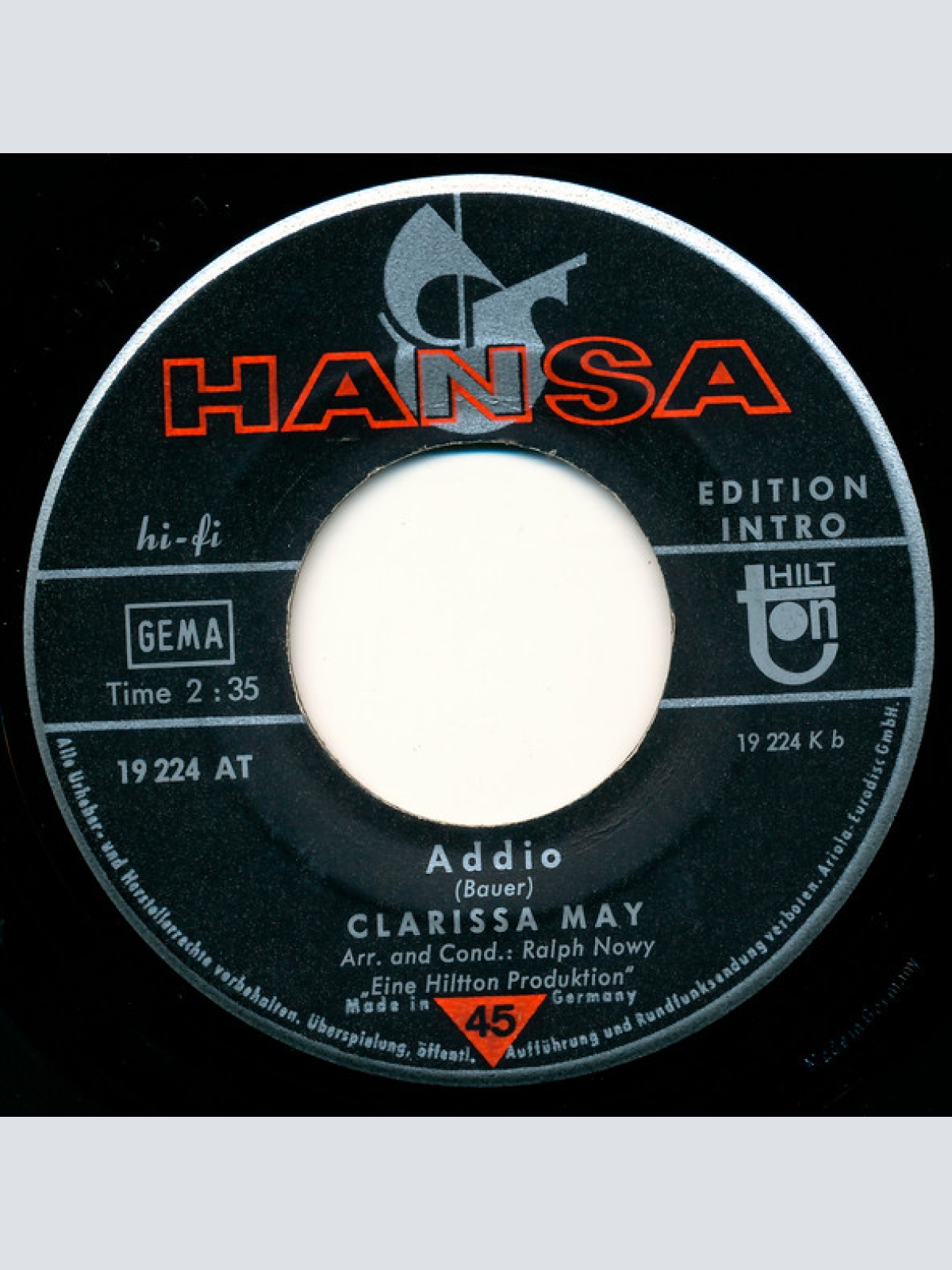 Vinyl / Clarissa May - Morgen Wirst Du Neben Mir Gehn / Addio