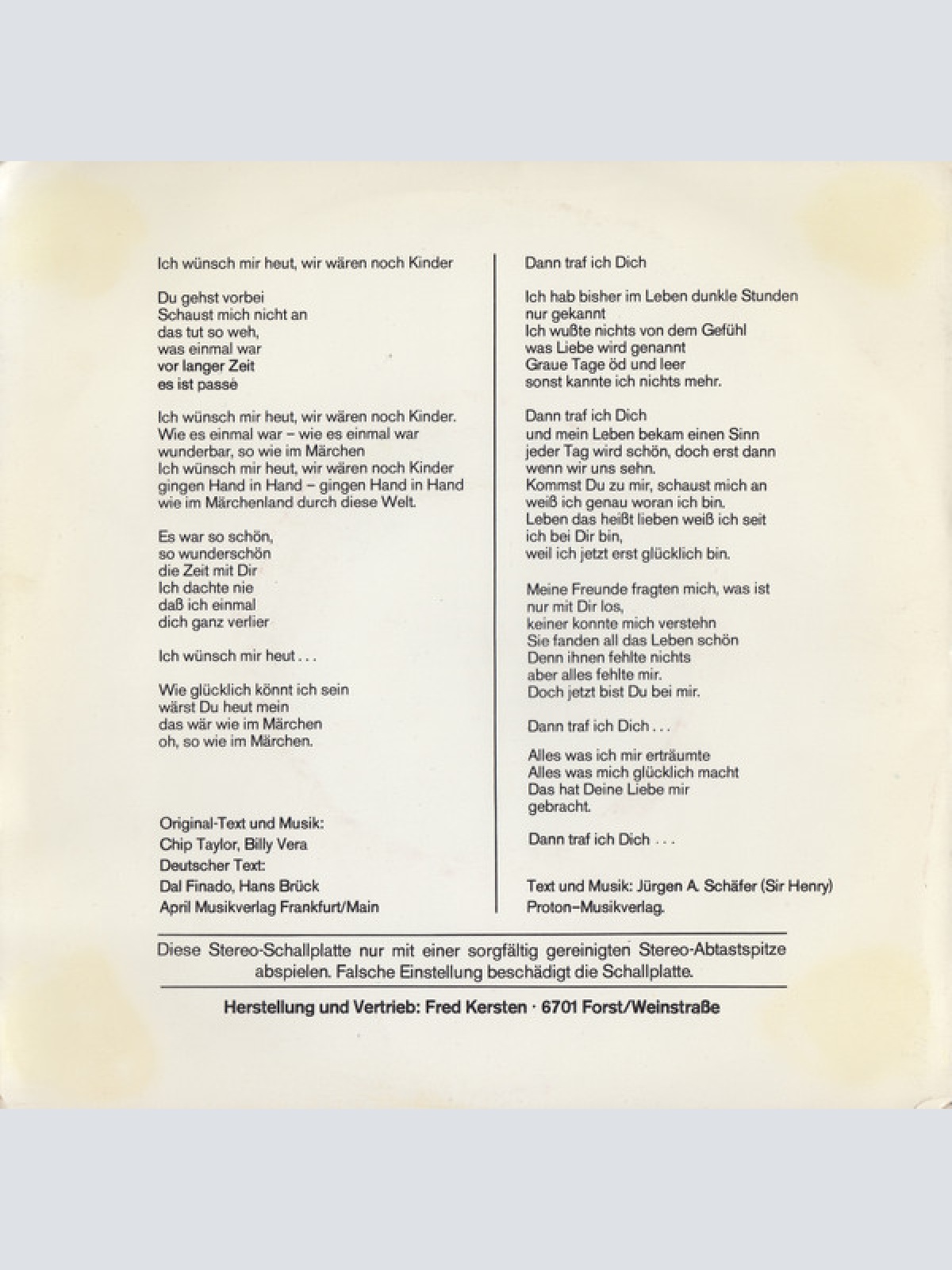 Vinyl / Sir Henry & Lady Hamilton - Ich Wünsch' Mir Heut, Wir Wären Noch Kinder / Dann Traf Ich Dich