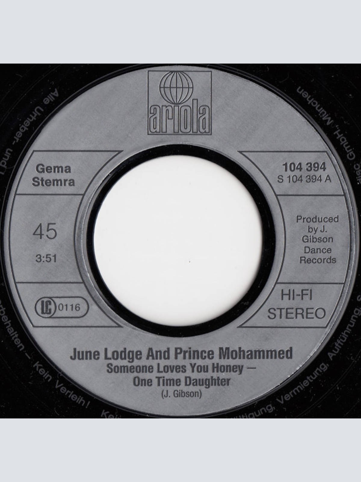 Vinyl / June Lodge And Prince Mohammed - Someone Loves You Honey - One Time Daughter