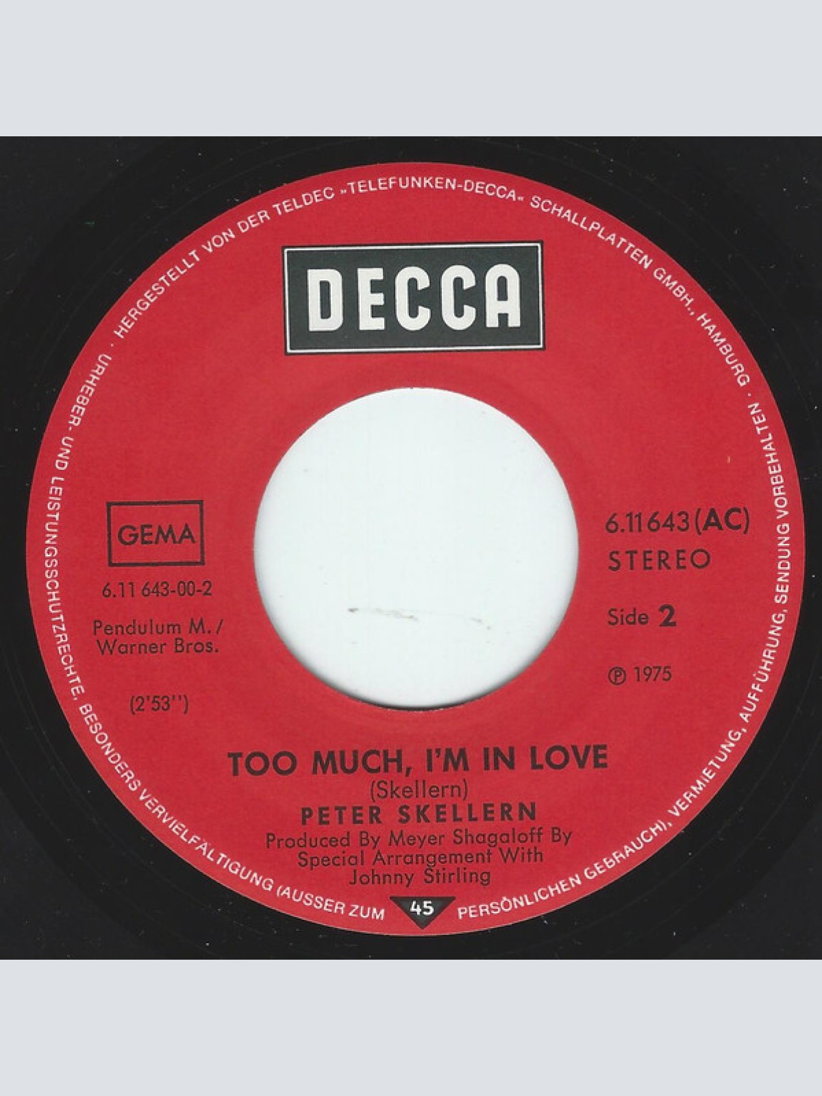 Vinyl / Peter Skellern - Hold On To Love / Too Much, I'm In Love