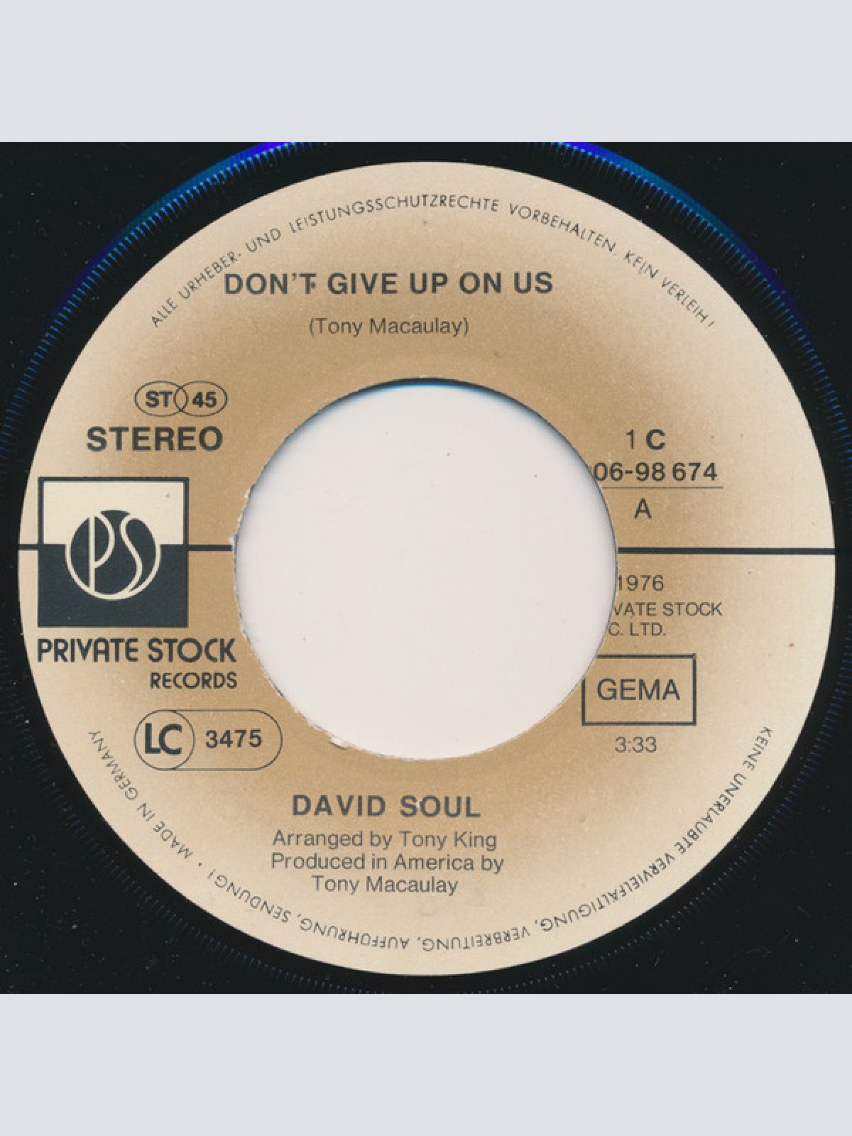 Vinyl / David Soul - Don't Give Up On Us