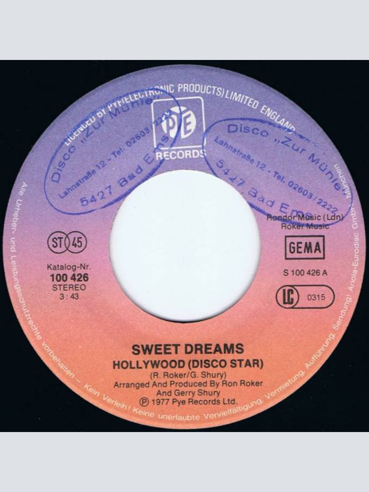 Vinyl / Sweet Dreams (3) - Hollywood - Disco Star/Dancin'