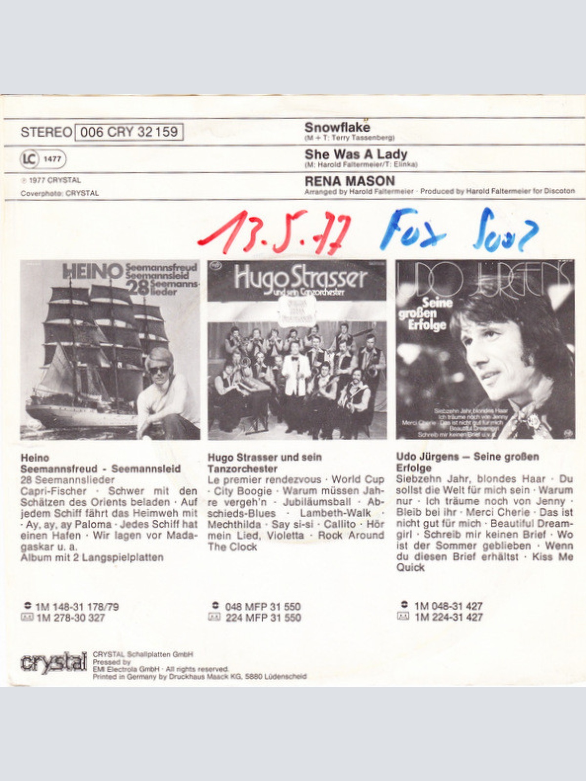 Vinyl / Rena Mason - Snowflake / She Was A Lady