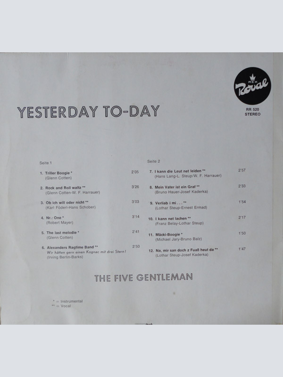 Vinyl / The Five Gentleman - Yesterday To-Day