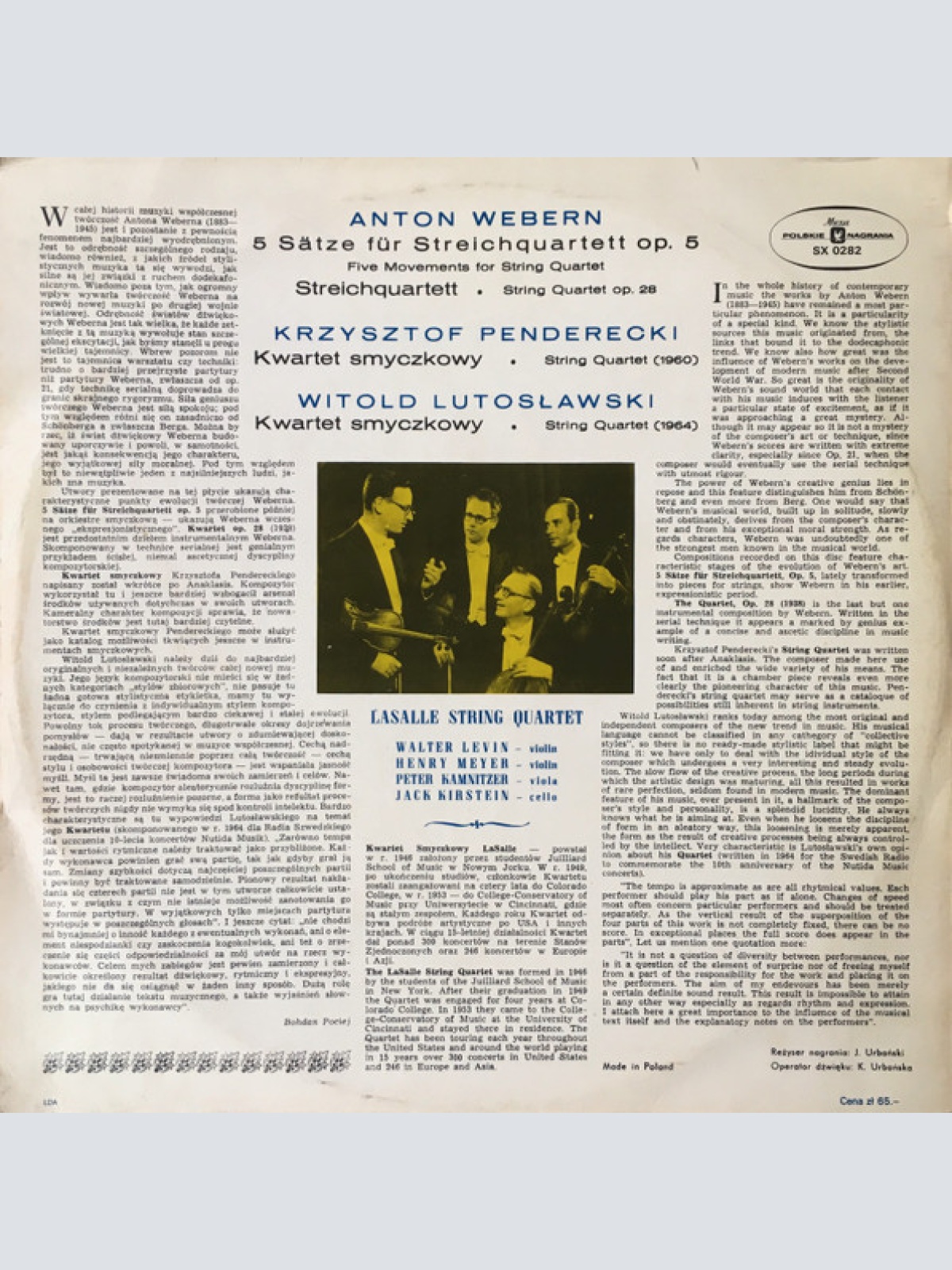 Vinyl / Lasalle String Quartet*, Webern*, Penderecki*, Lutosławski* - Lasalle String Quartet