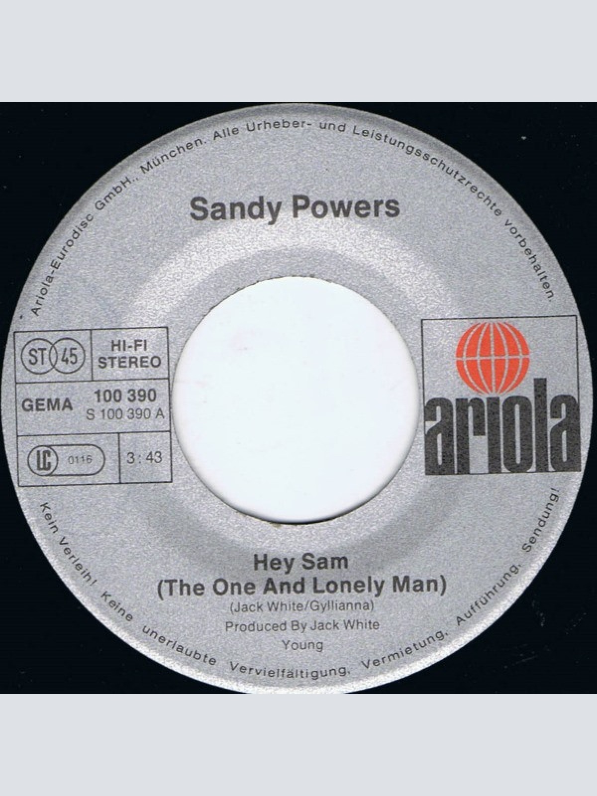 Vinyl / Sandy Powers - Hey Sam (The One And Lonely Man) / Dusty