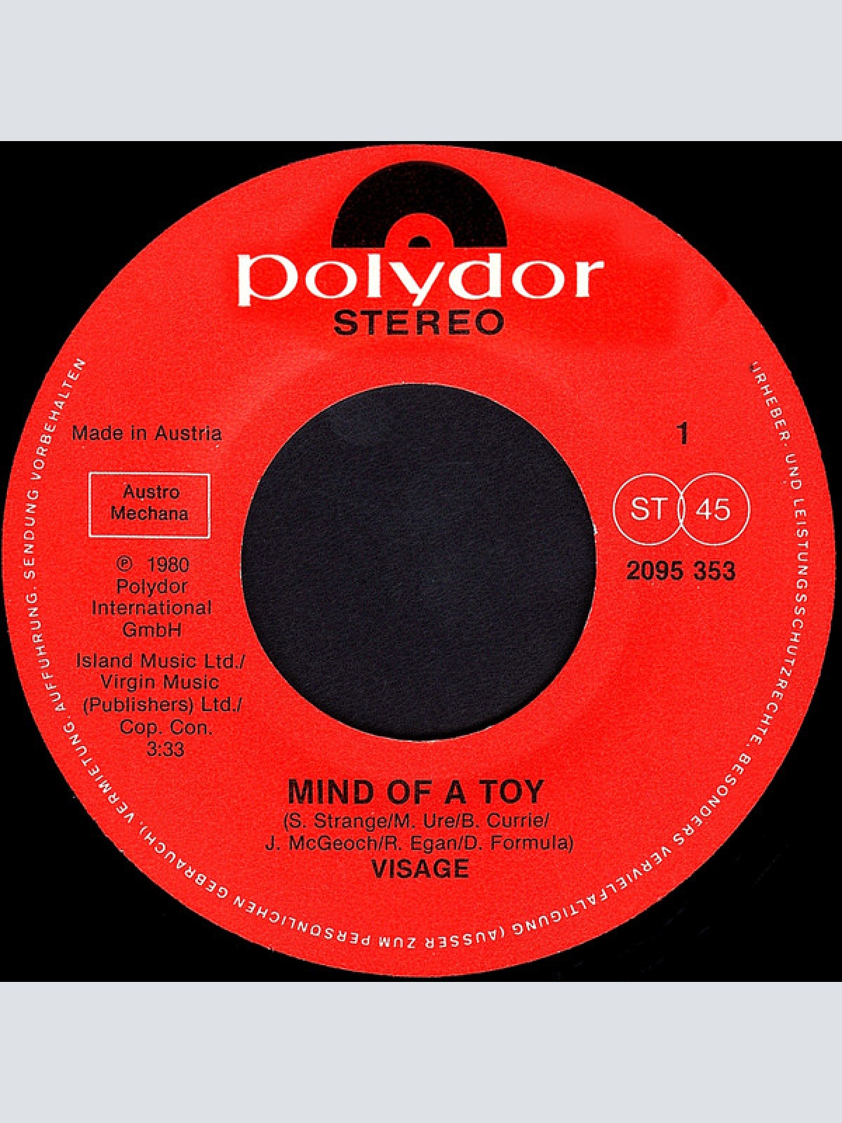 Vinyl / Visage - Mind Of A Toy