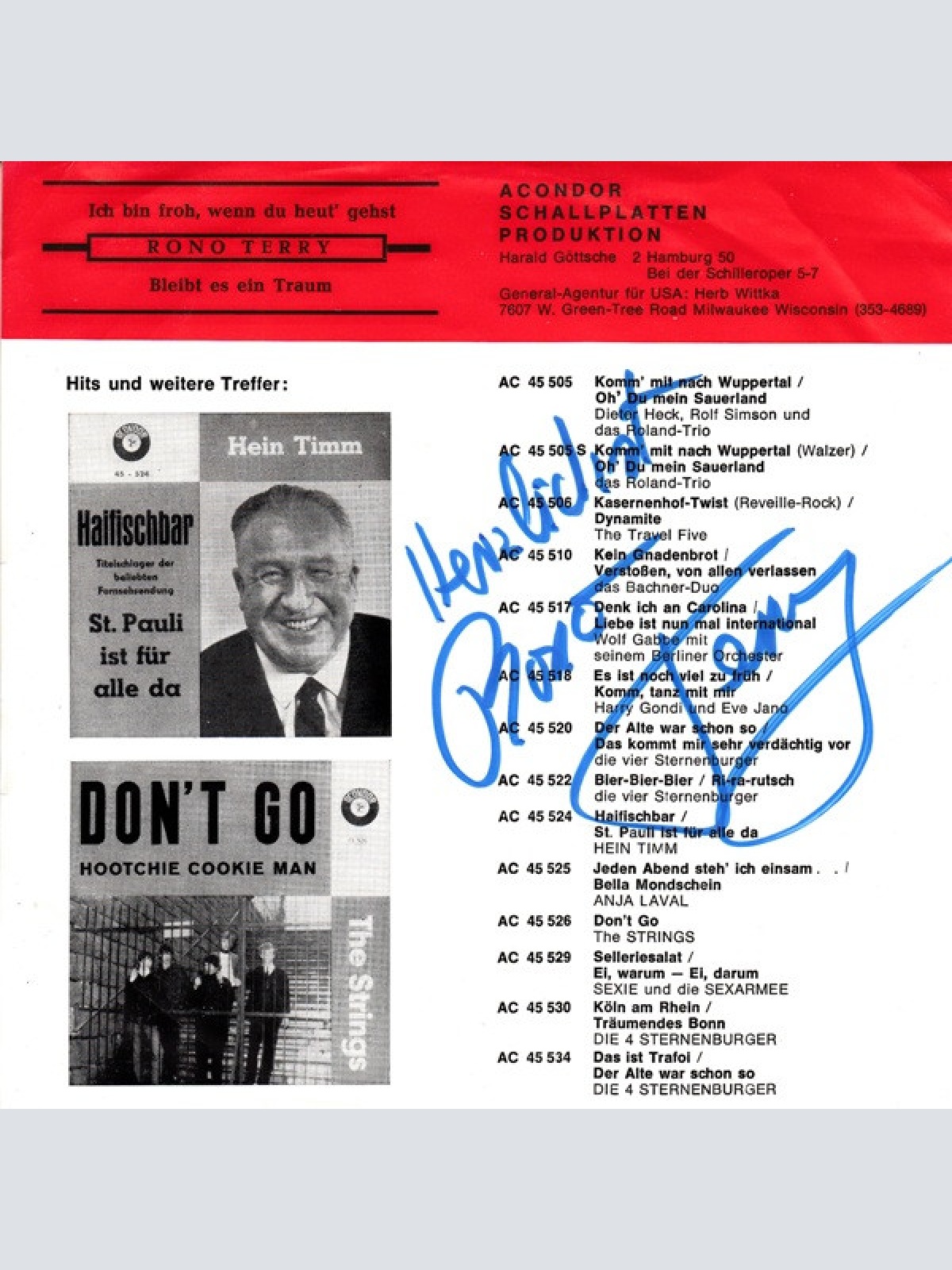 Vinyl / Rono Terry* - Ich Bin Froh, Wenn Du Heut' Gehst