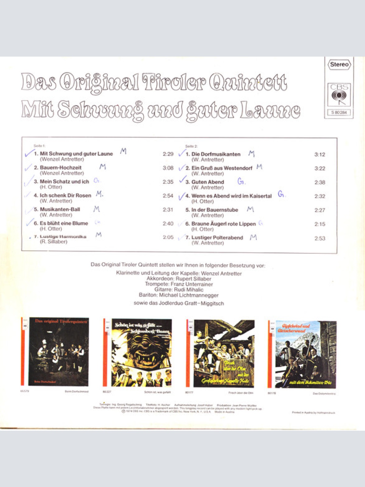 Vinyl / Das Original Tiroler Quintett* - Mit Schwung Und Guter Laune