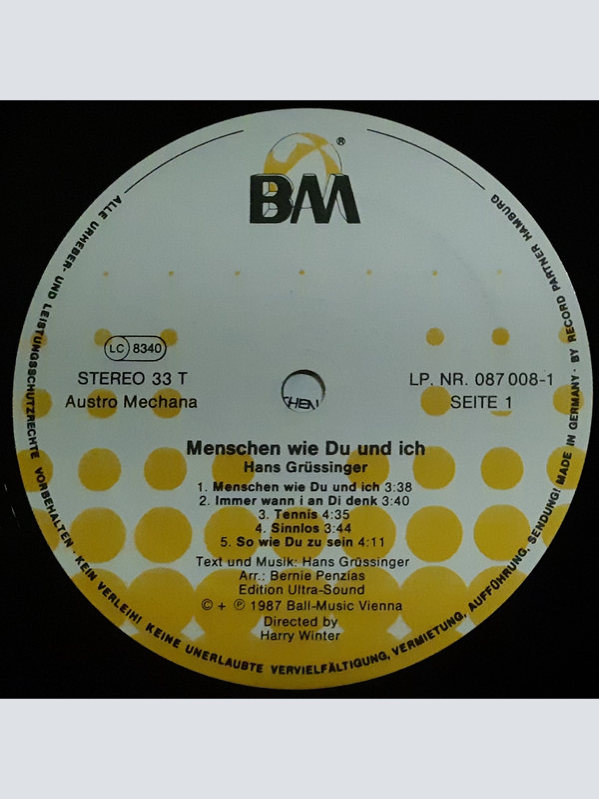 Vinyl / Hans Grüssinger - Menschen Wie Du Und Ich