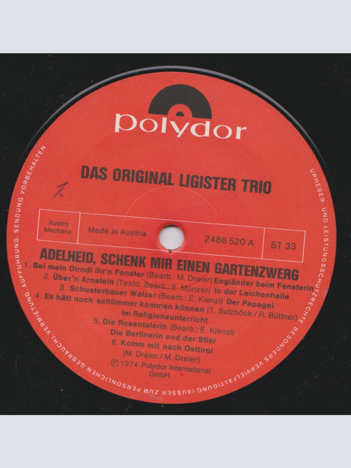 Vinyl / Original Ligister Trio - Adelheid Schenk Mir Einen Gartenzwerg