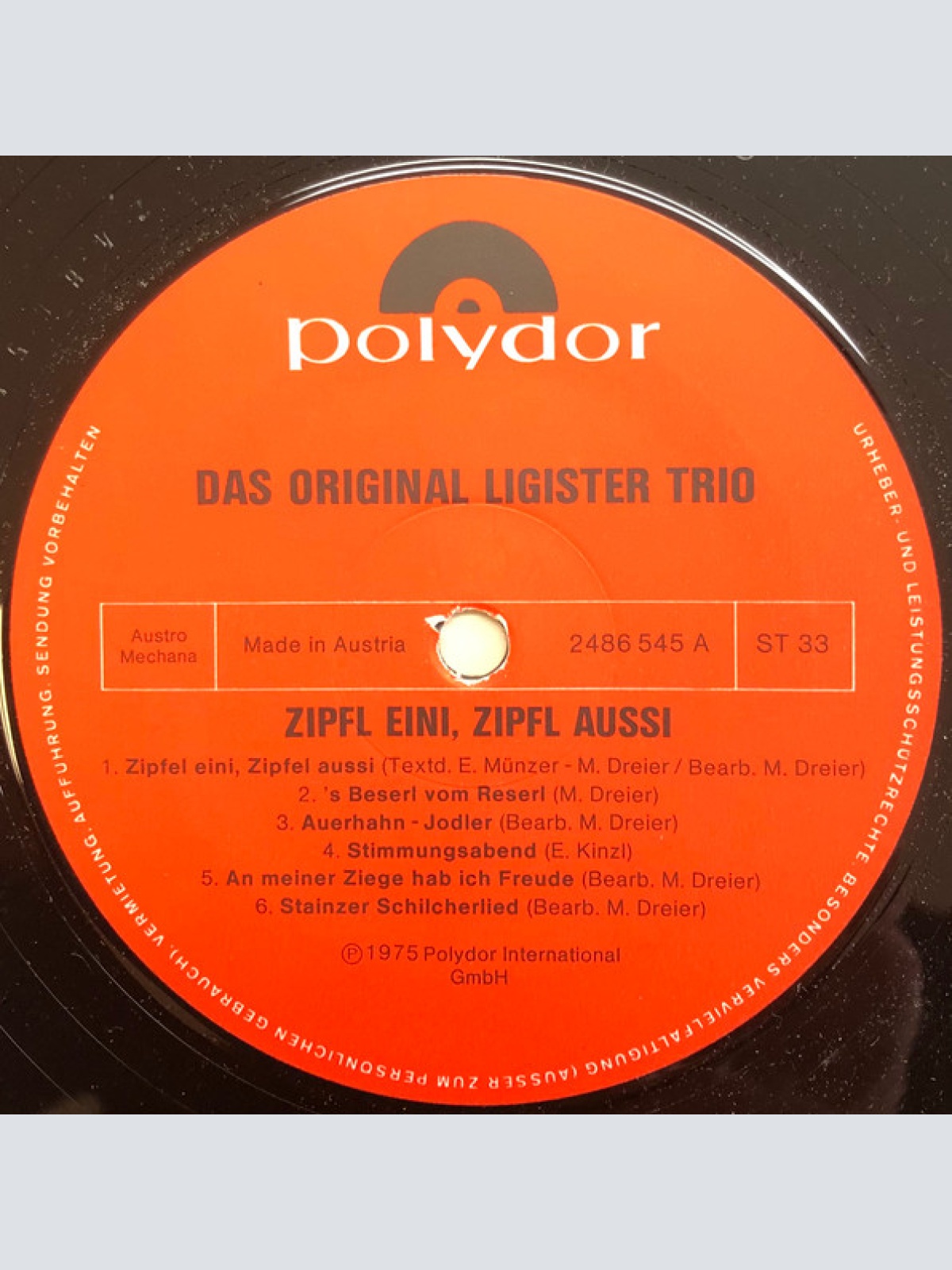 Vinyl / Original Ligister Trio - Zipfl Eini, Zipfl Aussi