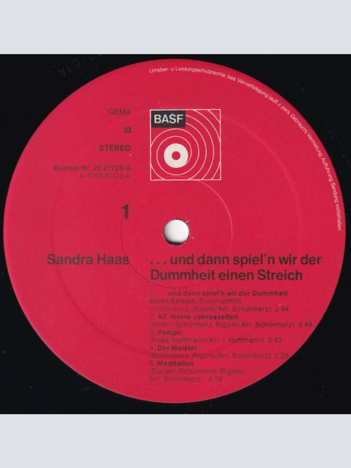 Vinyl / Sandra Haas - ... Und Dann Spiel'n Wir Der Dummheit Einen Streich