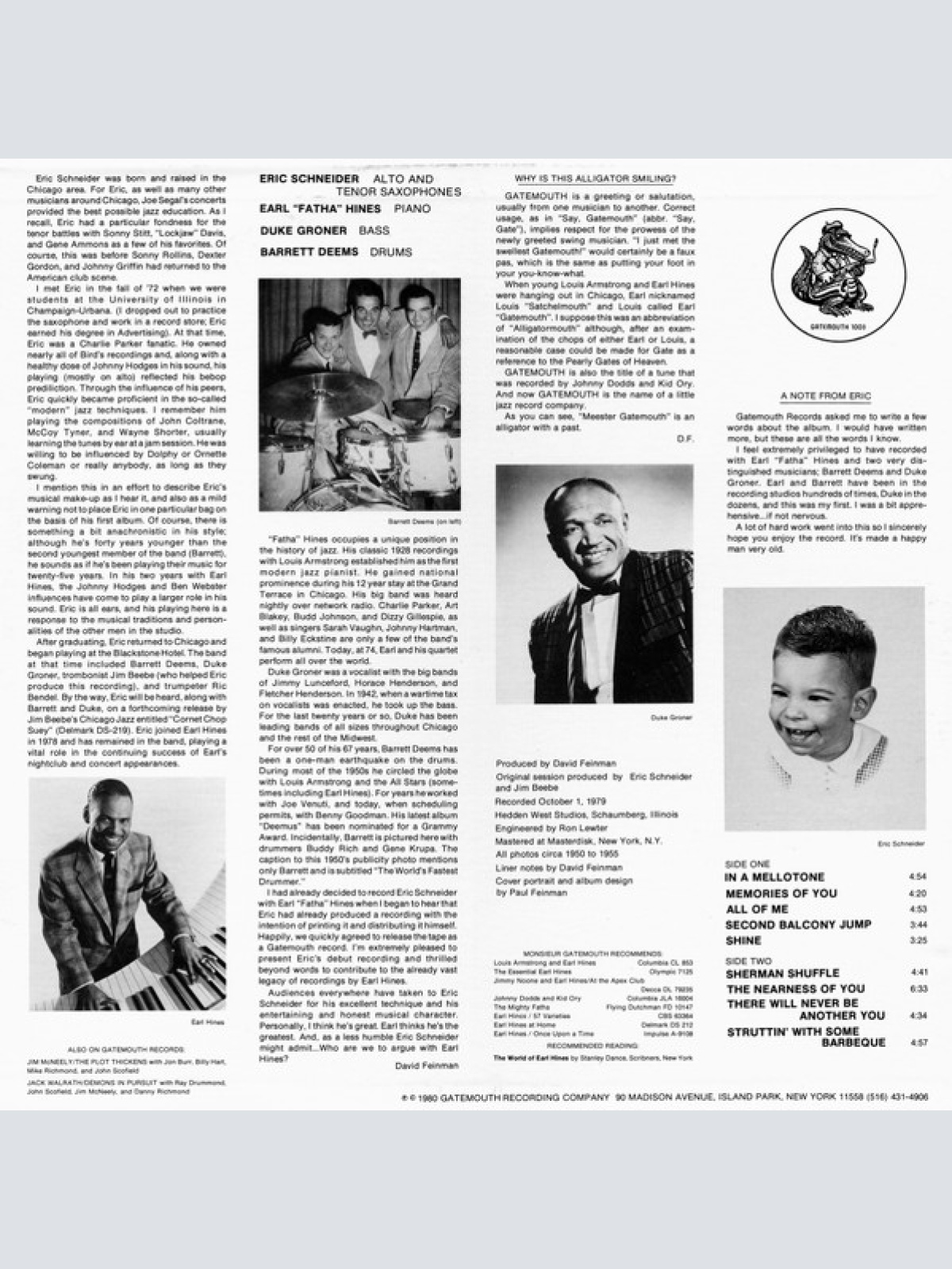 Vinyl / Eric Schneider (3) Featuring Earl Hines, Barrett Deems, Duke Groner - Eric And Earl