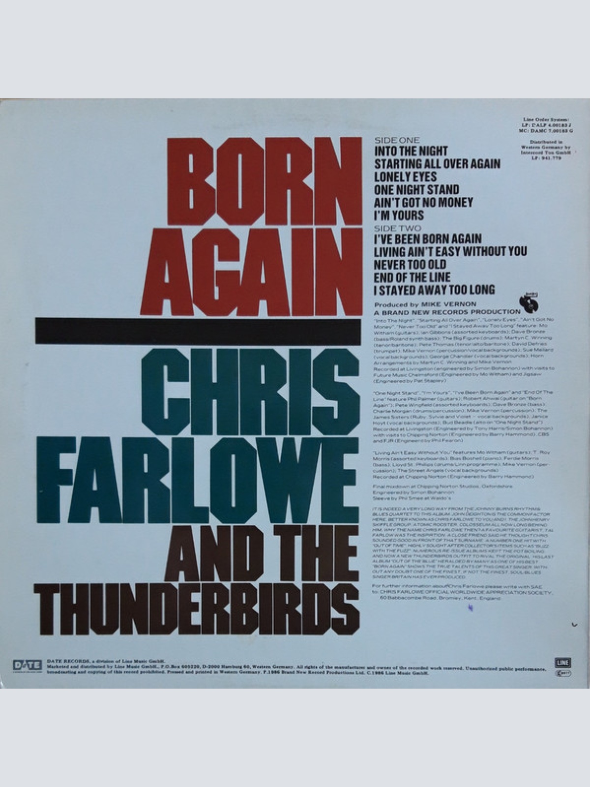 Vinyl / Chris Farlowe And The Thunderbirds* - Born Again