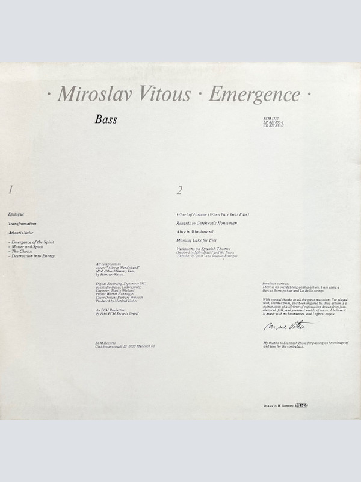 Vinyl / Miroslav Vitous - Emergence