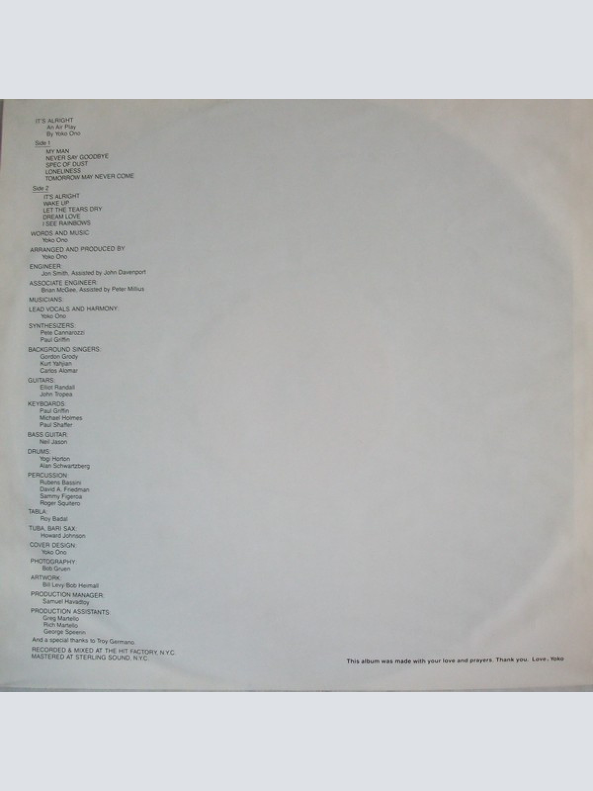 Vinyl / Yoko Ono - It's Alright (I See Rainbows)