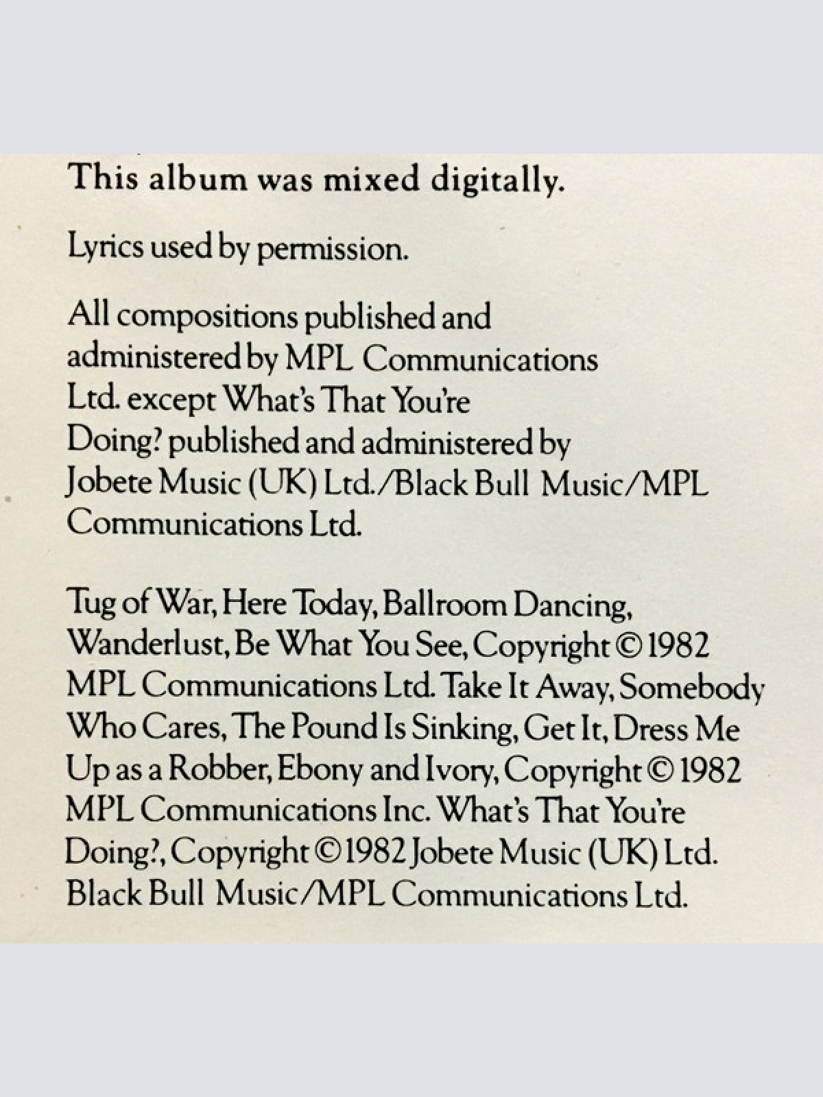 Vinyl / Paul McCartney - Tug Of War