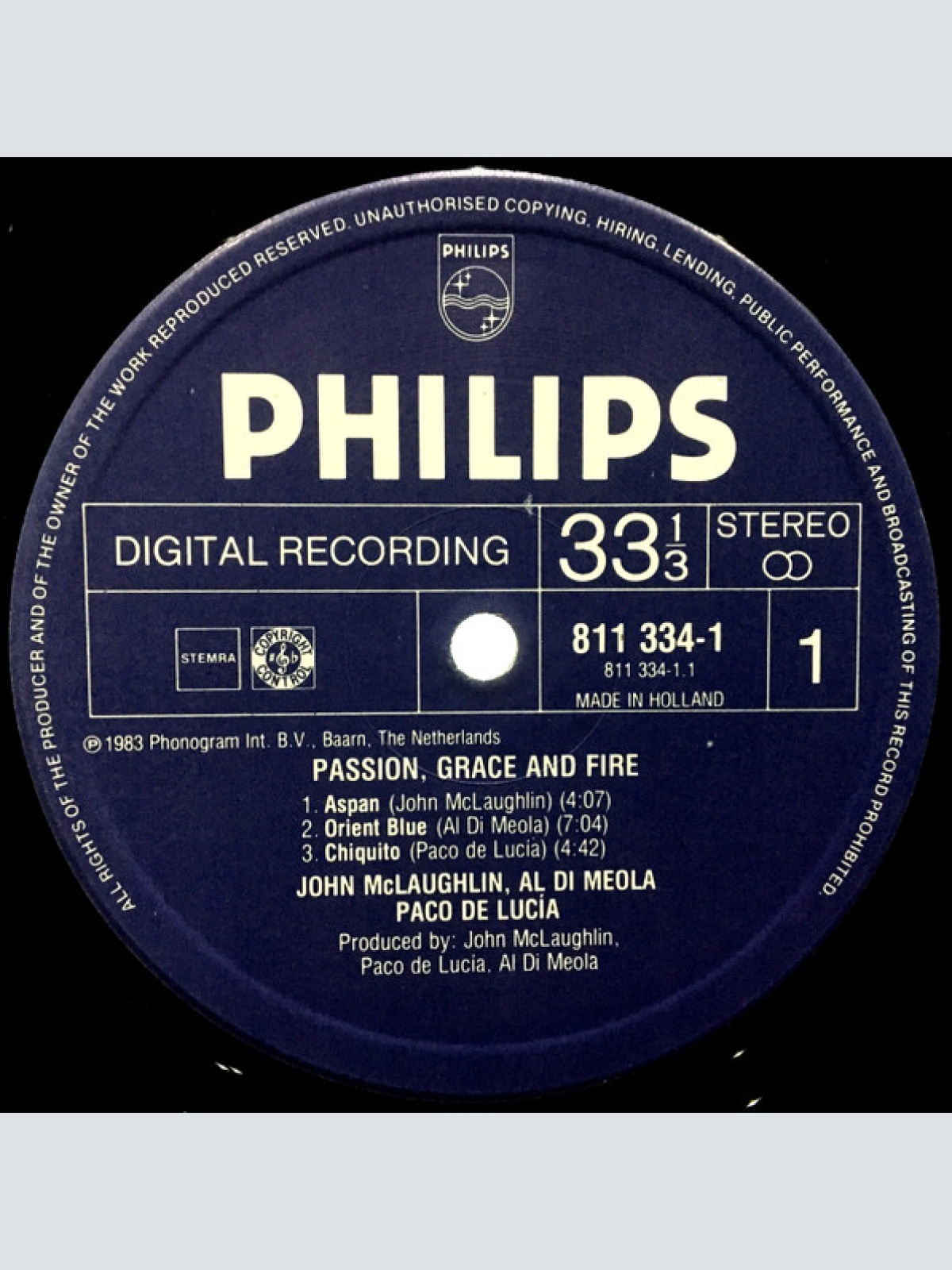 Vinyl / John McLaughlin, Al Di Meola, Paco De Lucia* - Passion, Grace & Fire