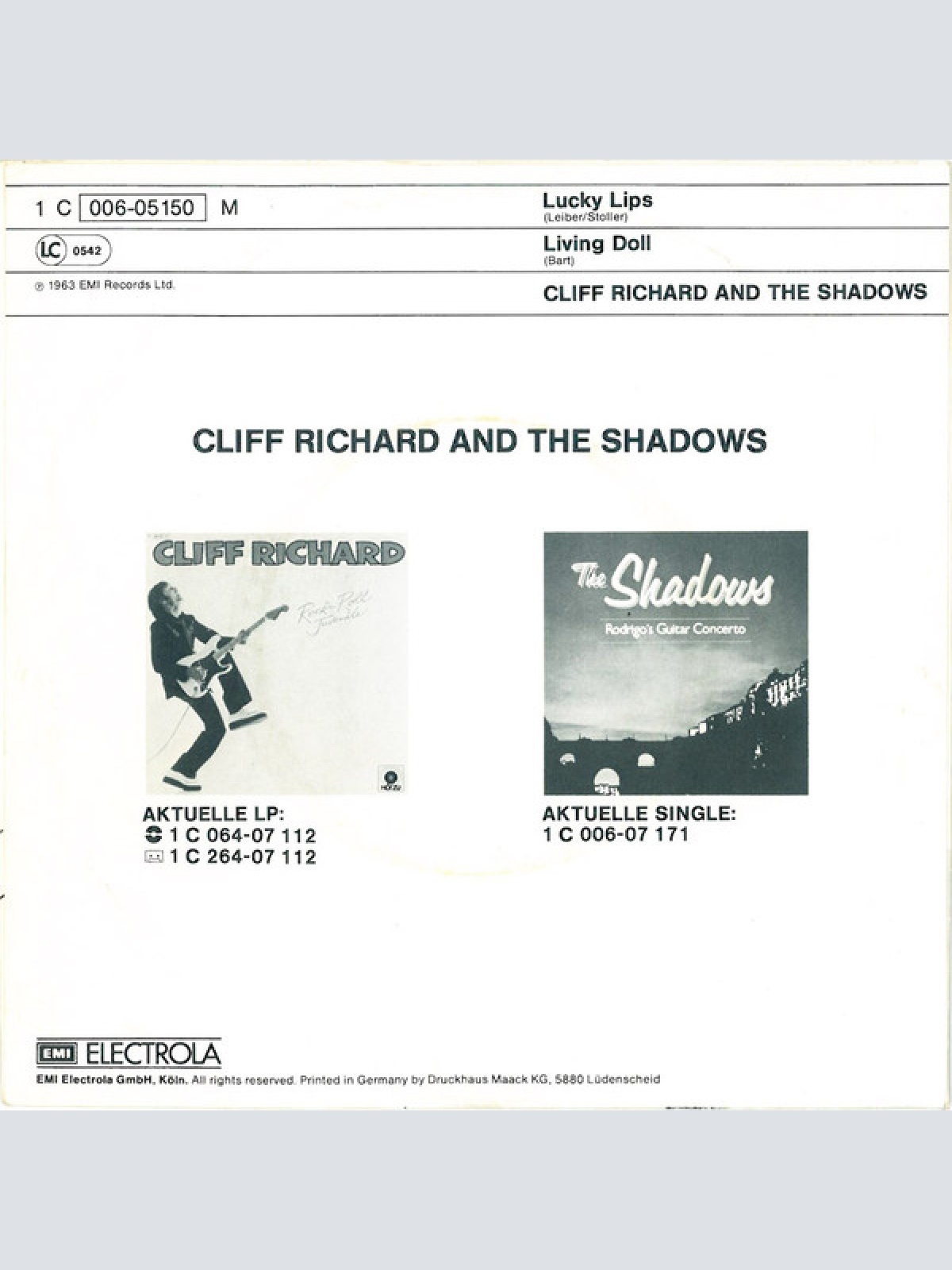 Vinyl / Cliff Richard & The Shadows - Lucky Lips / Living Doll