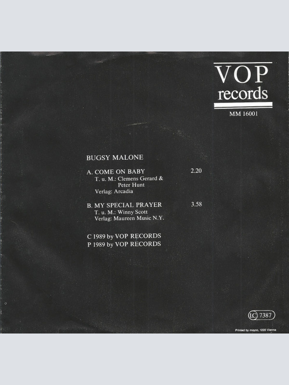 Vinyl / Bugsy Malone (3) - Come On Baby / My Special Prayer