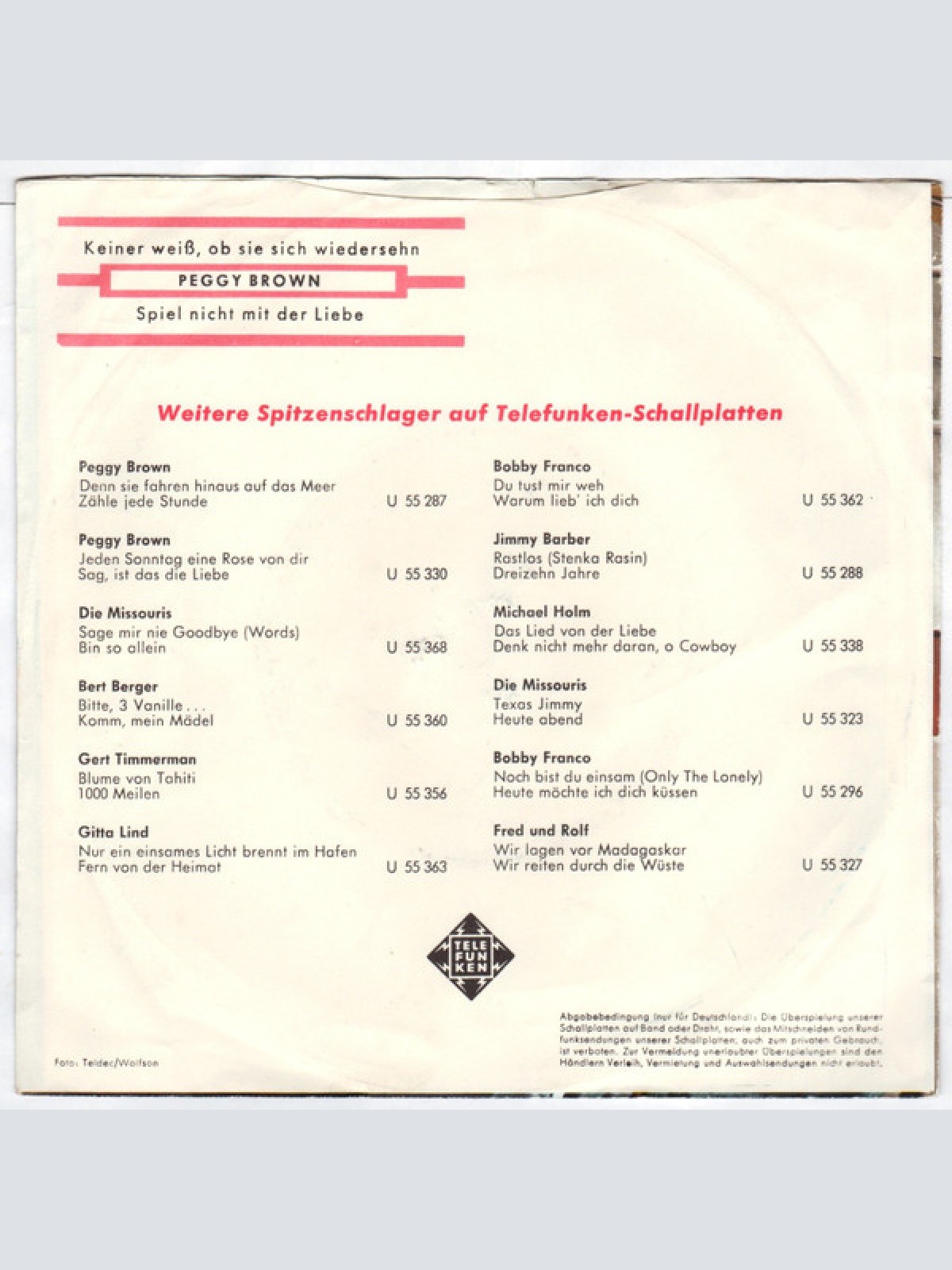 Vinyl / Peggy Brown - Keiner Weiß Ob Sie Sich Wiedersehn