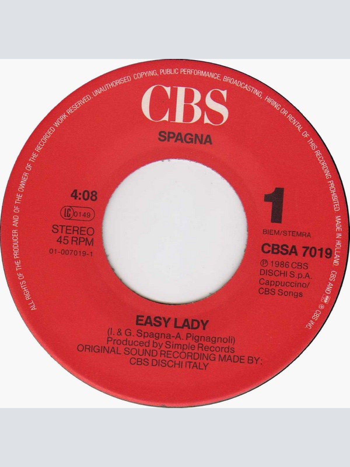 Vinyl / Spagna* - Easy Lady