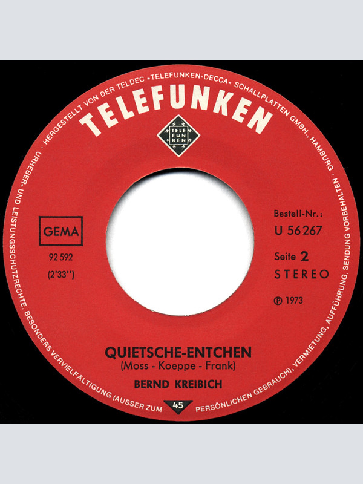 Vinyl / Bernd Kreibich Und Der Maschener Kinderchor - Aus Der Fernsehserie Sesamstrasse Die Titelmelodie Der Die Das Und Das Quietsche-Entchen