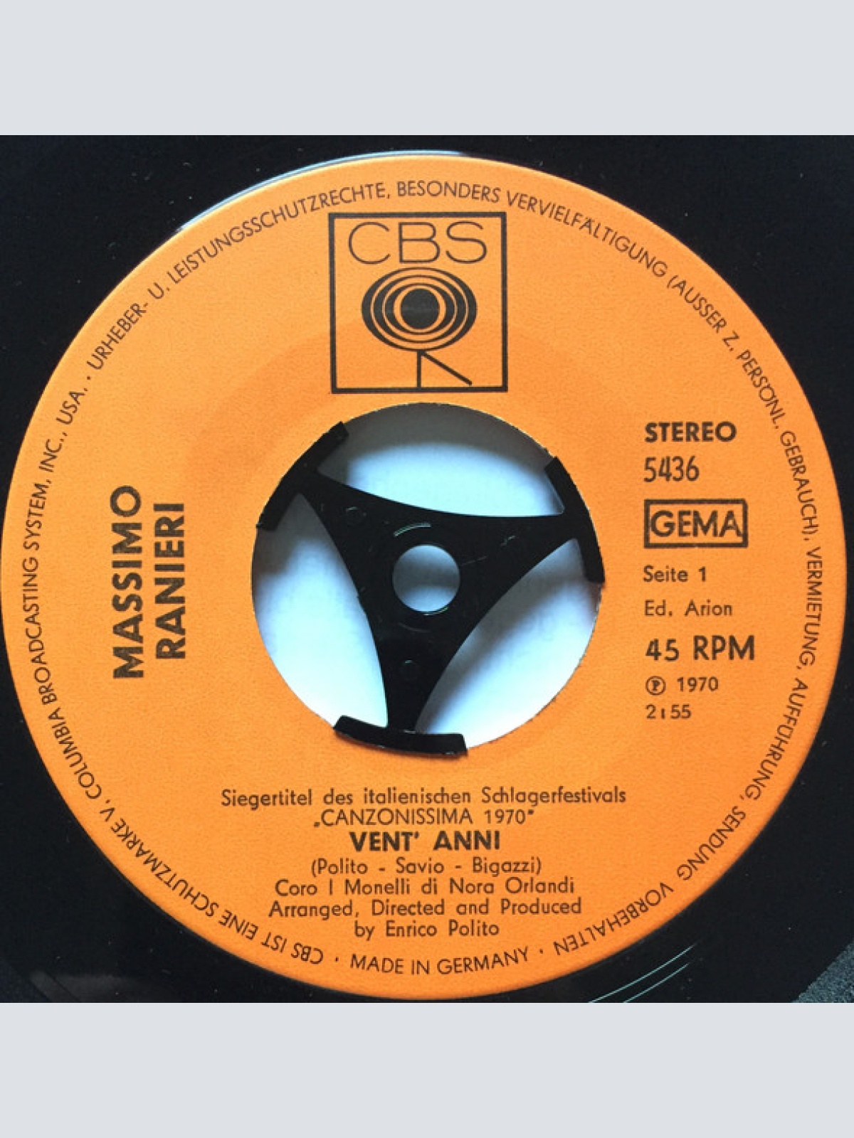 Vinyl / Massimo Ranieri - Vent' Anni / Sogno D'Amore