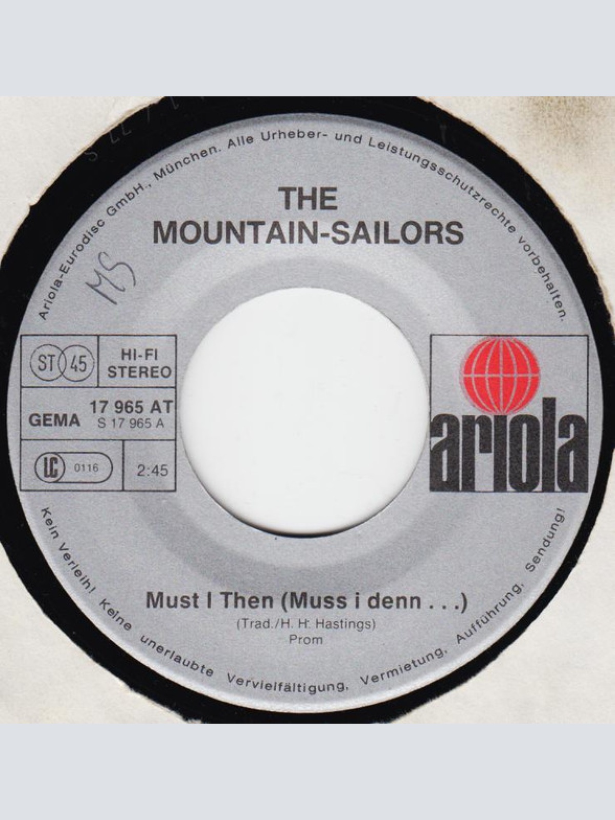 Vinyl / The Mountain Sailors / Bavarian Sound Orchester* - Must I Then (Muss I Denn) / Swinging Appenzell