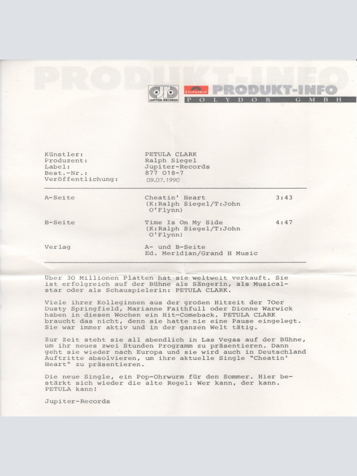 Vinyl / Petula Clark - Cheatin' Heart