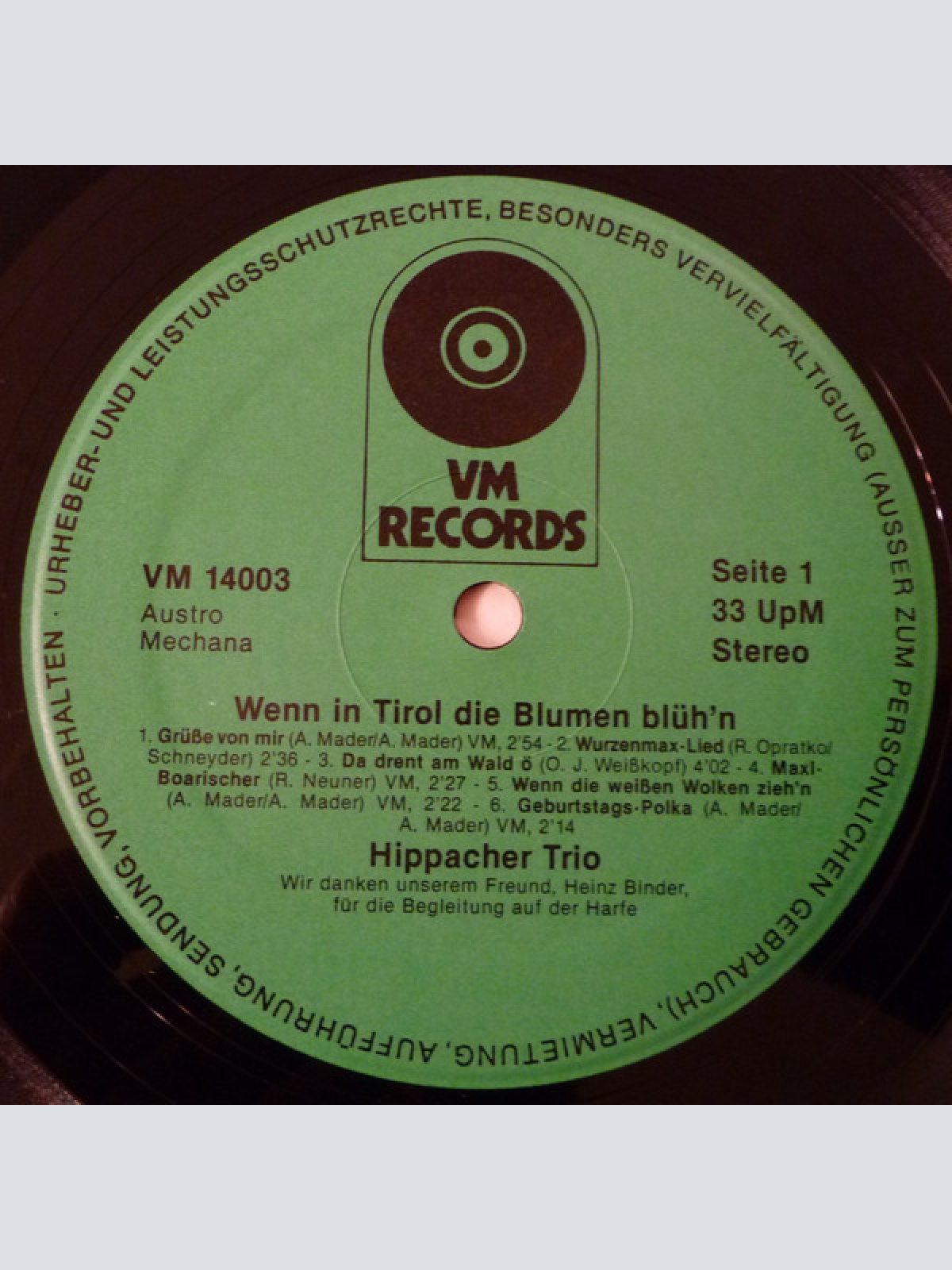 Vinyl / Hippacher Trio - Wenn In Tirol Die Blumen Blüh'n